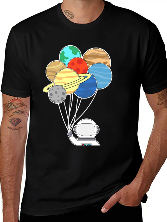Astronaut With Planet Balloons. Basic Graphic T-Shirt – Daily Comfort In Soft Cotton