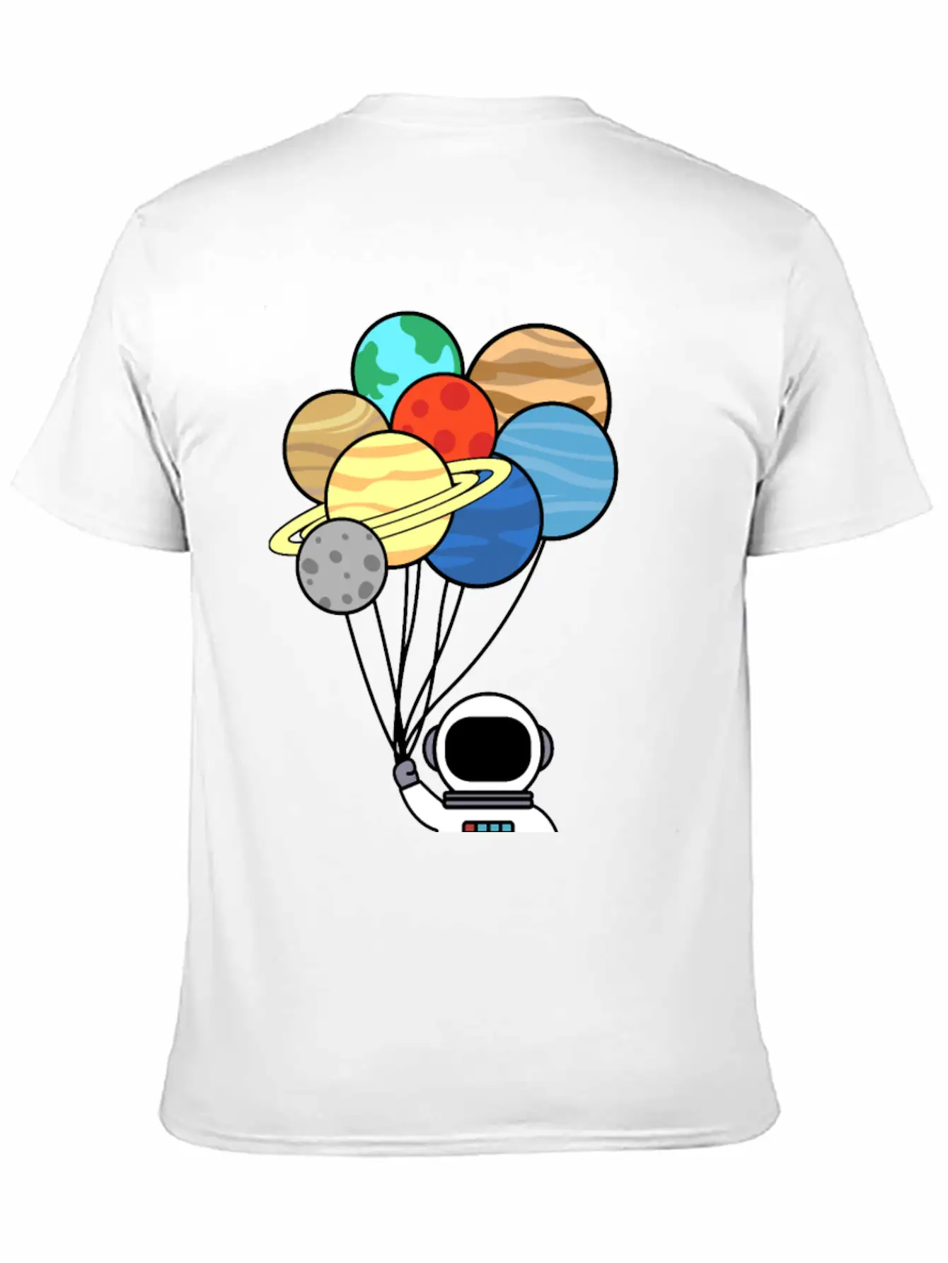 Astronaut With Planet Balloons. Basic Graphic T-Shirt – Daily Comfort In Soft Cotton