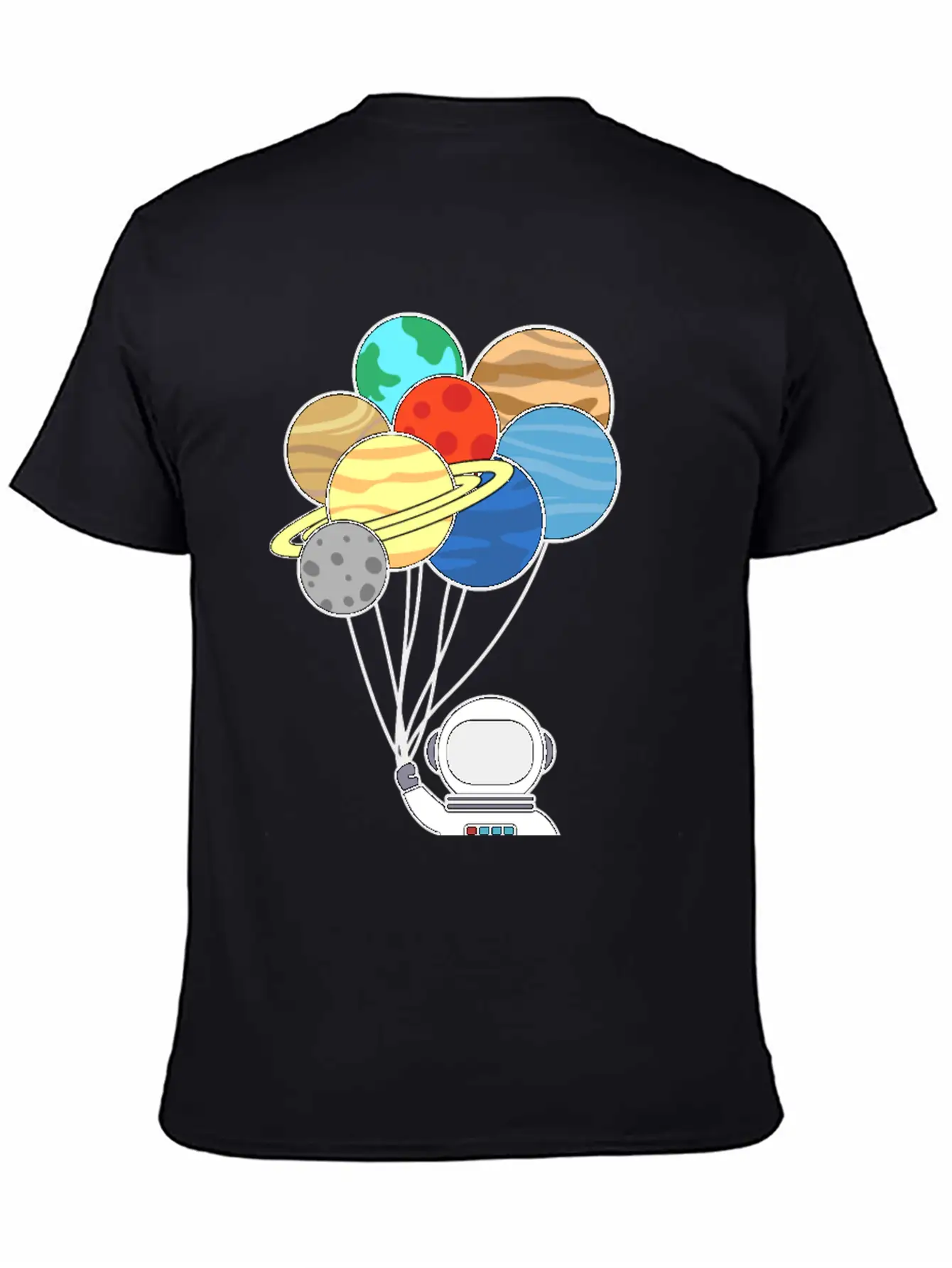 Astronaut With Planet Balloons. Basic Graphic T-Shirt – Daily Comfort In Soft Cotton