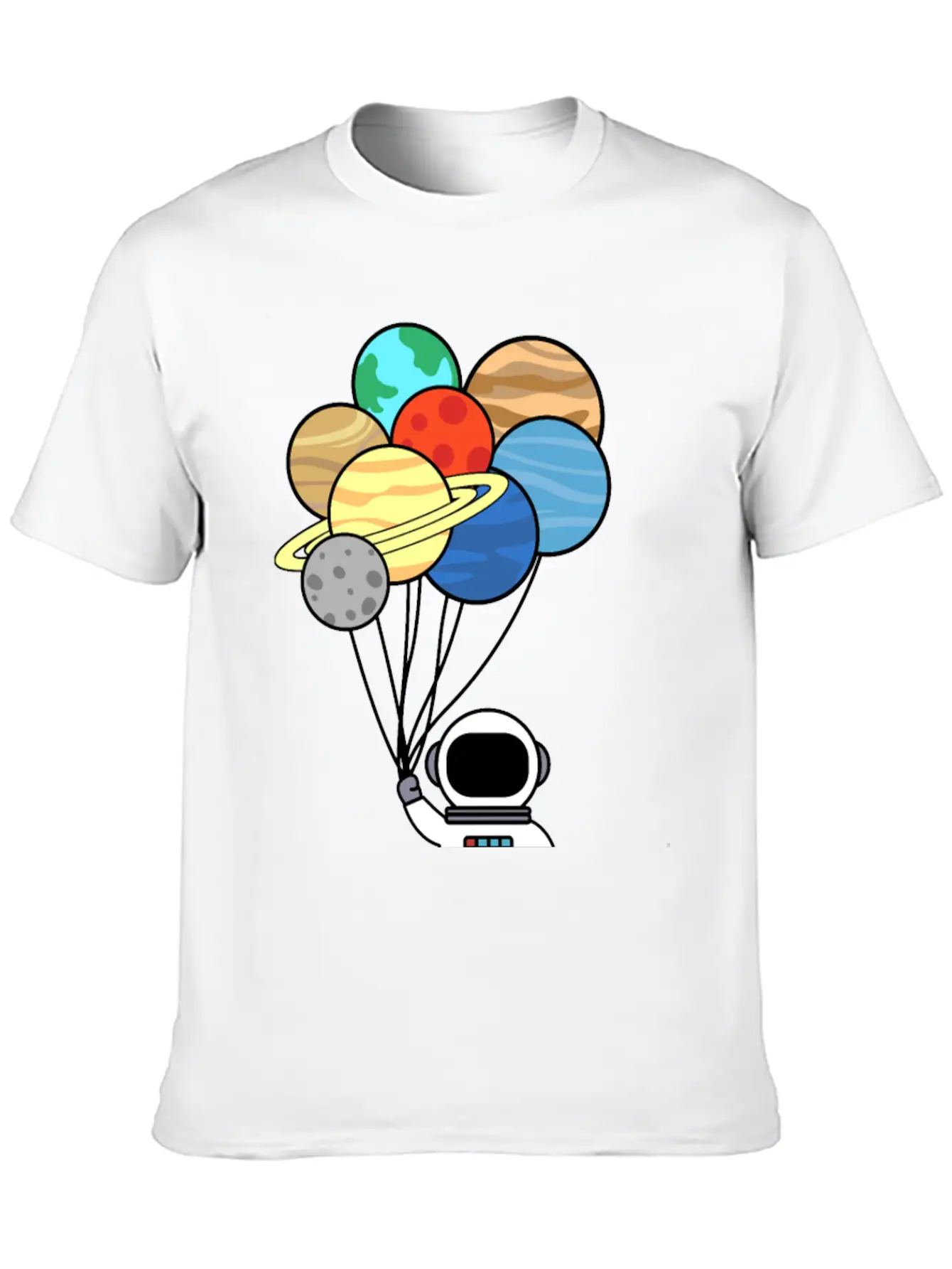Astronaut With Planet Balloons. Basic Graphic T-Shirt – Daily Comfort In Soft Cotton