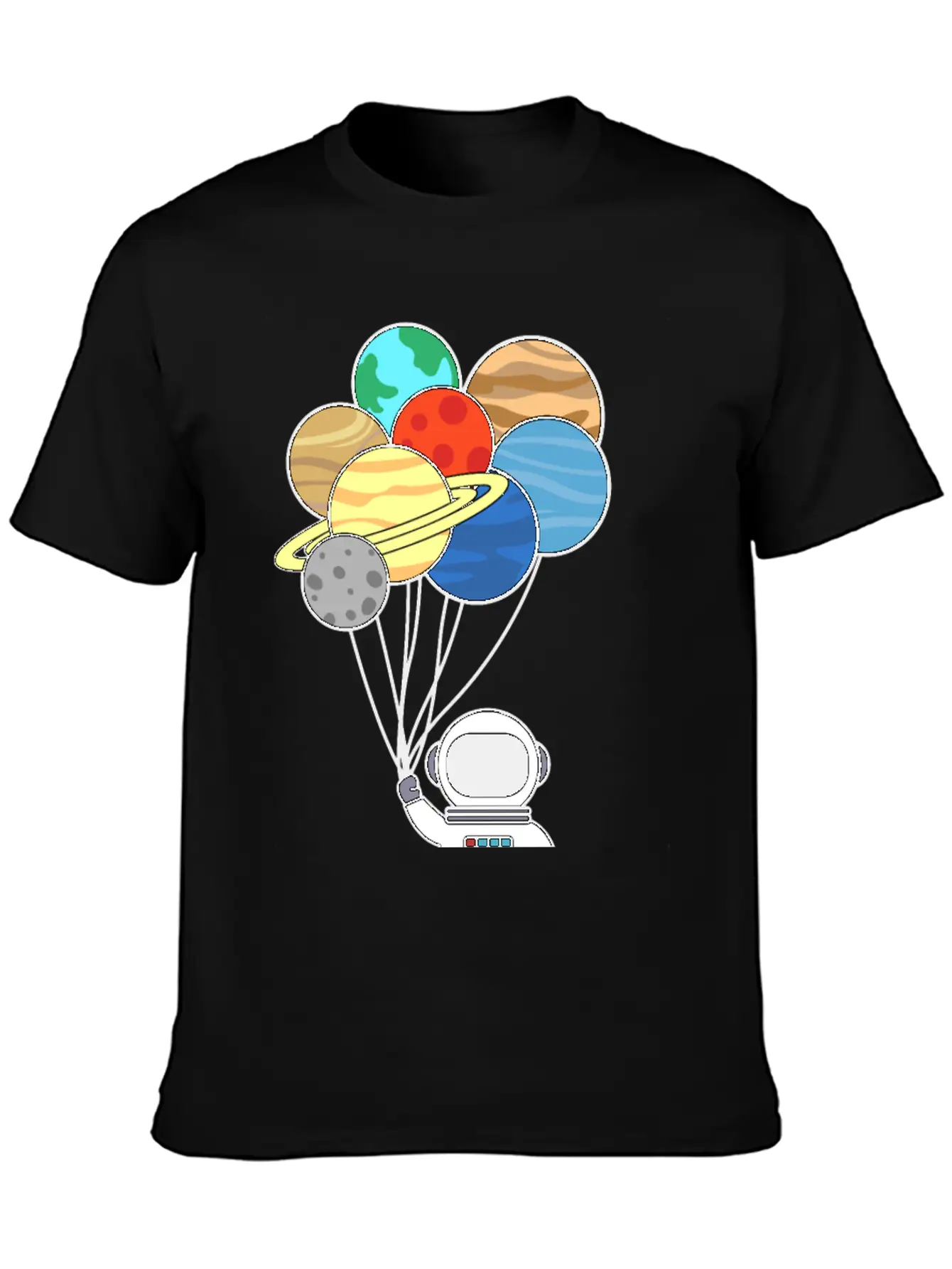 Astronaut With Planet Balloons. Basic Graphic T-Shirt – Daily Comfort In Soft Cotton