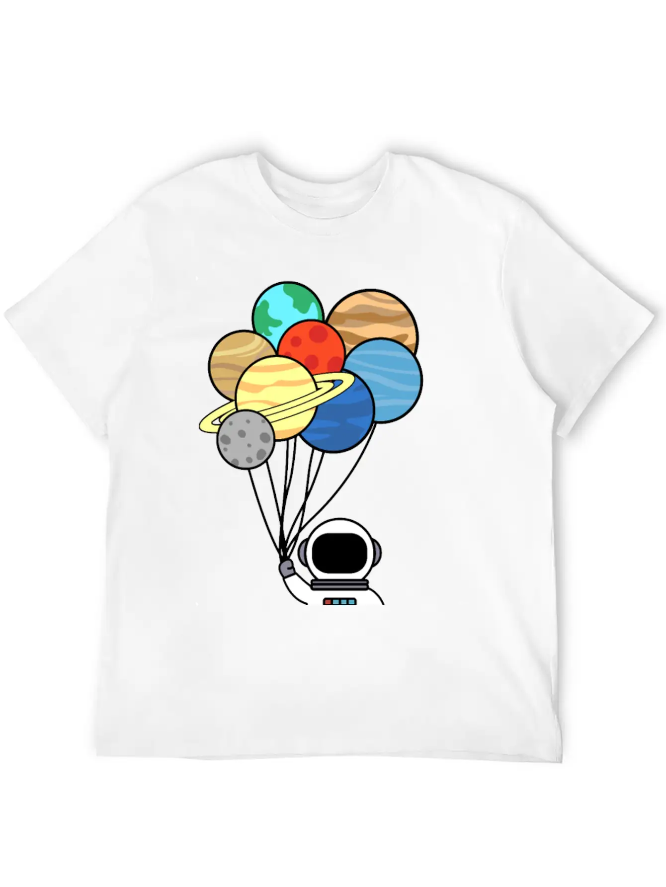 Astronaut With Planet Balloons. Basic Graphic T-Shirt – Daily Comfort In Soft Cotton