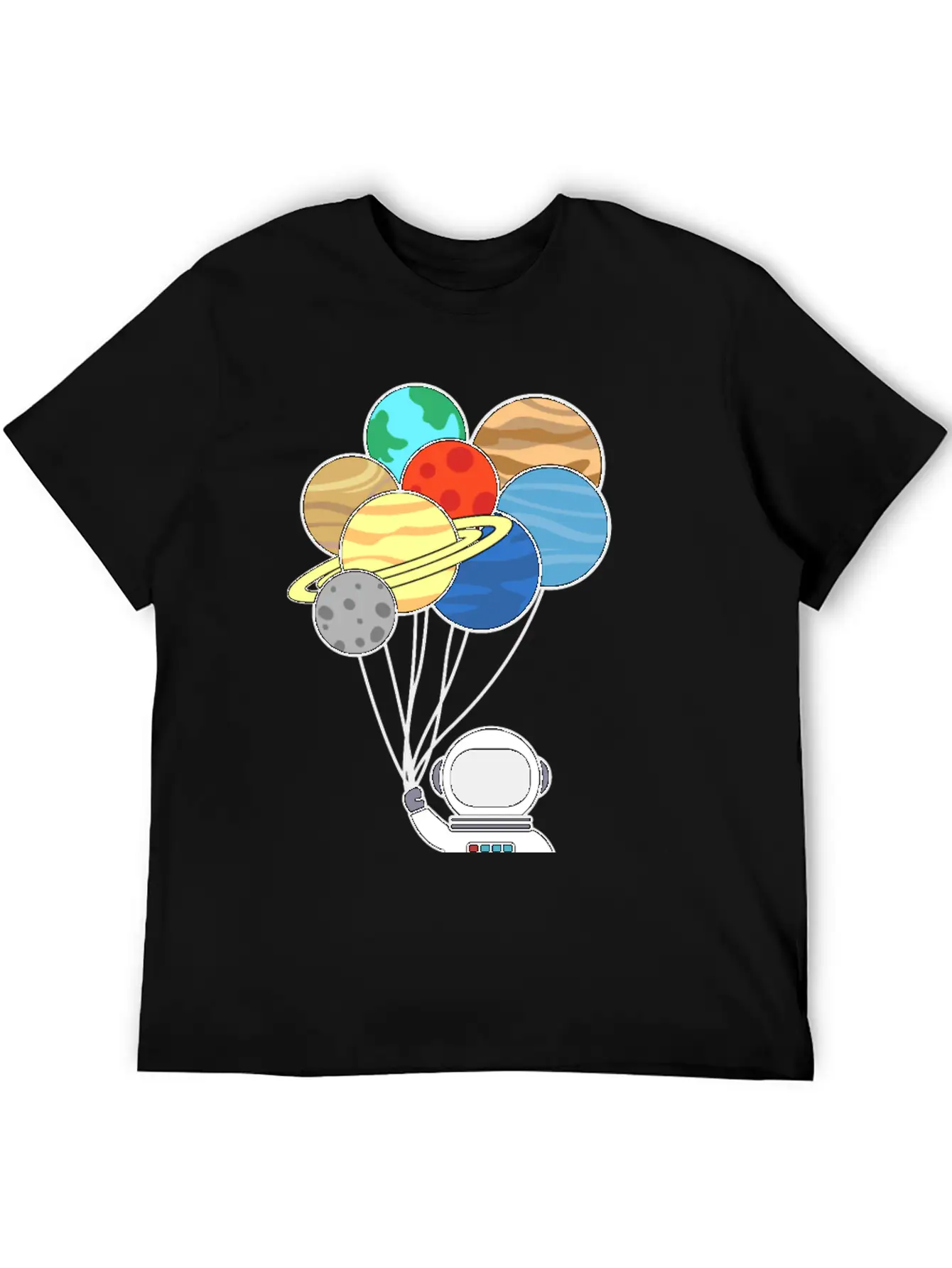 Astronaut With Planet Balloons. Basic Graphic T-Shirt – Daily Comfort In Soft Cotton