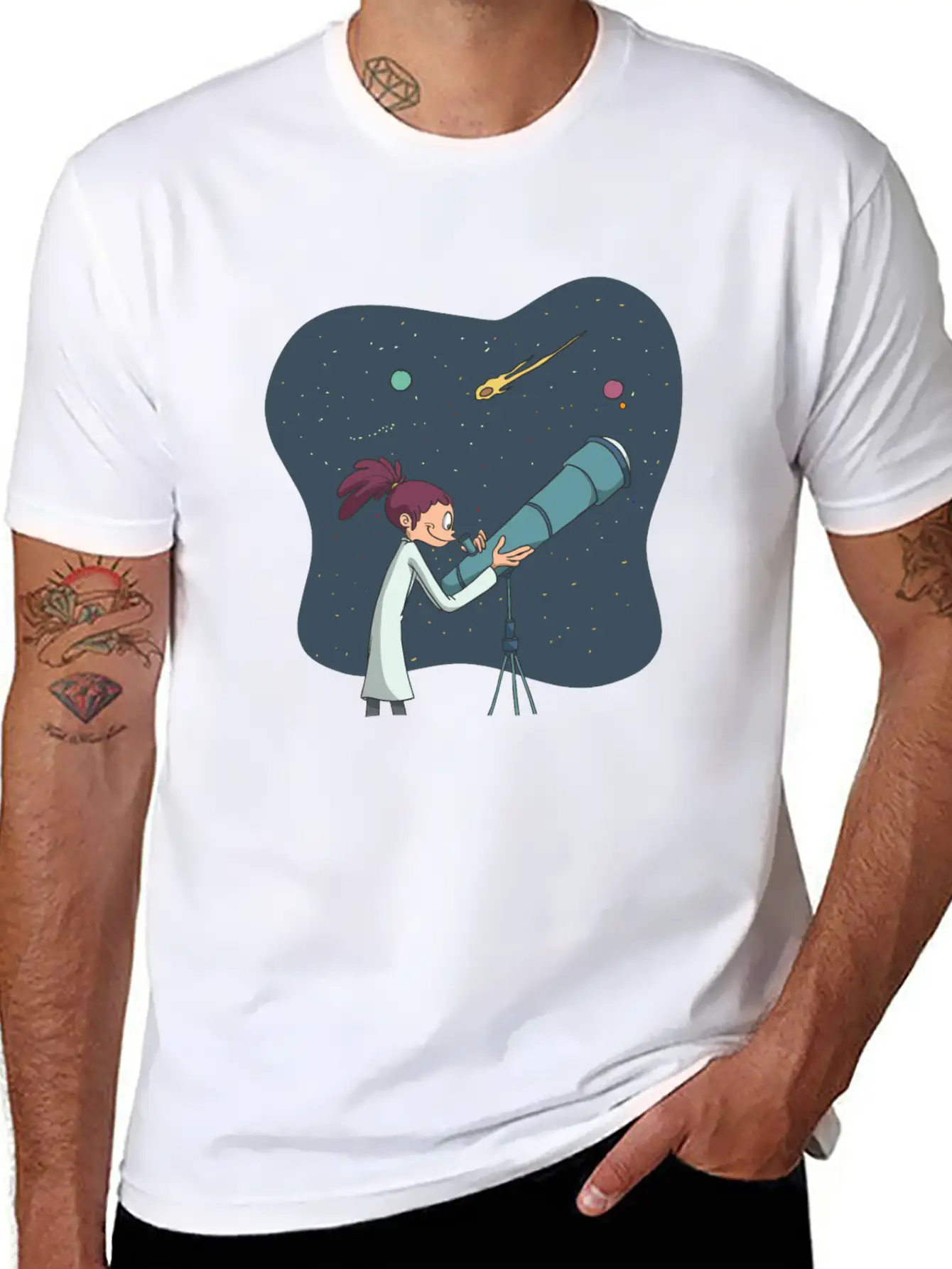 Astronomer With Telescope Unisex Casual T-Shirt – Clean Design For Daily Comfort