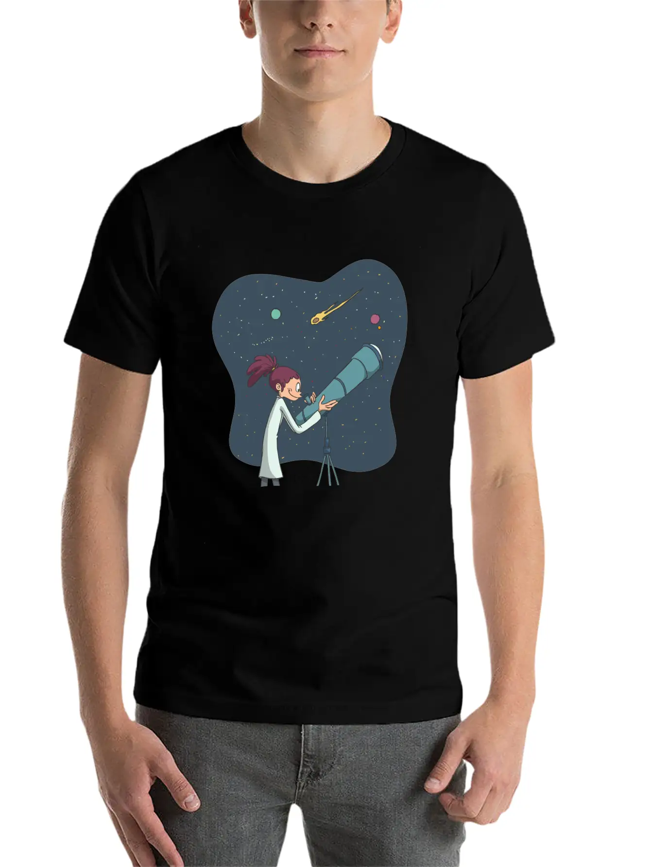 Astronomer With Telescope Unisex Casual T-Shirt – Clean Design For Daily Comfort