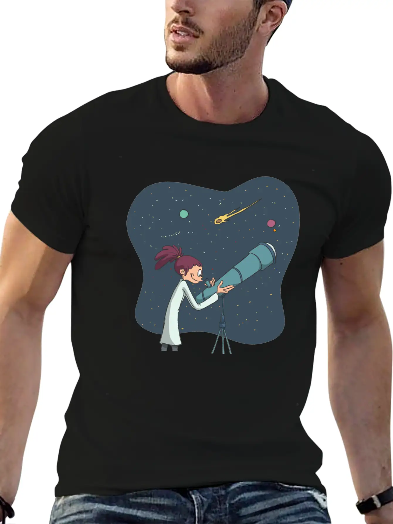 Astronomer With Telescope Unisex Casual T-Shirt – Clean Design For Daily Comfort