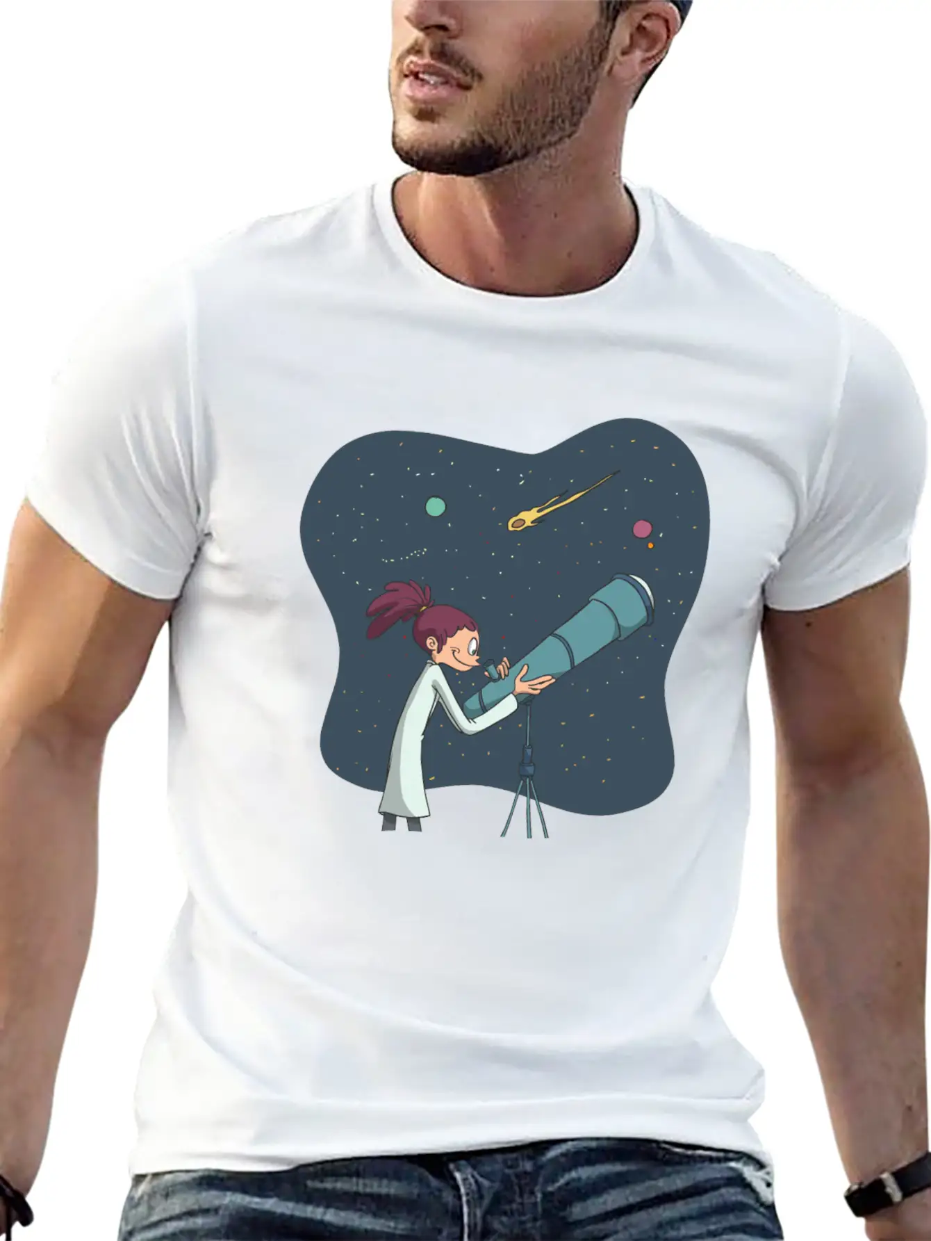 Astronomer With Telescope Unisex Casual T-Shirt – Clean Design For Daily Comfort