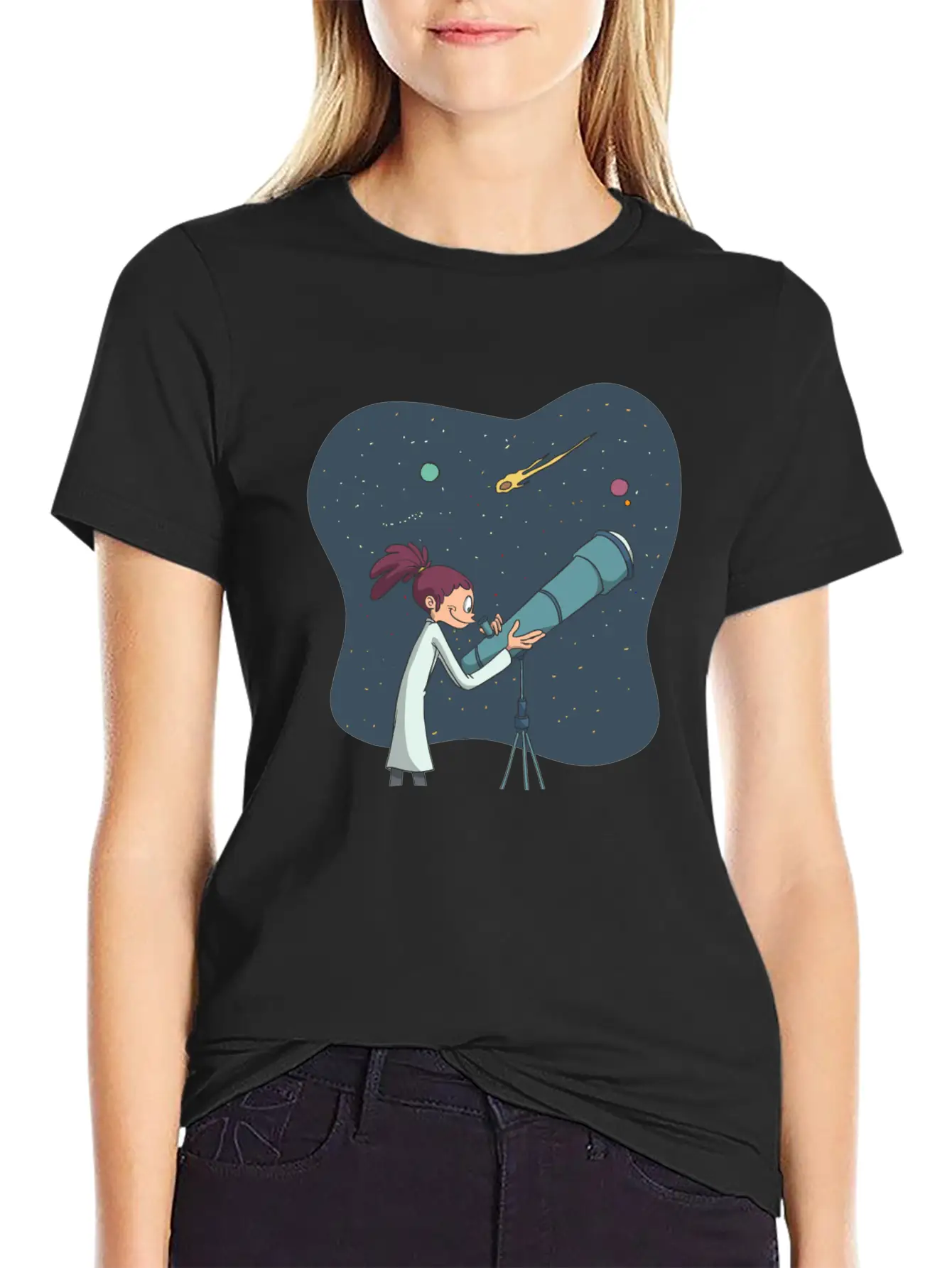 Astronomer With Telescope Unisex Casual T-Shirt – Clean Design For Daily Comfort