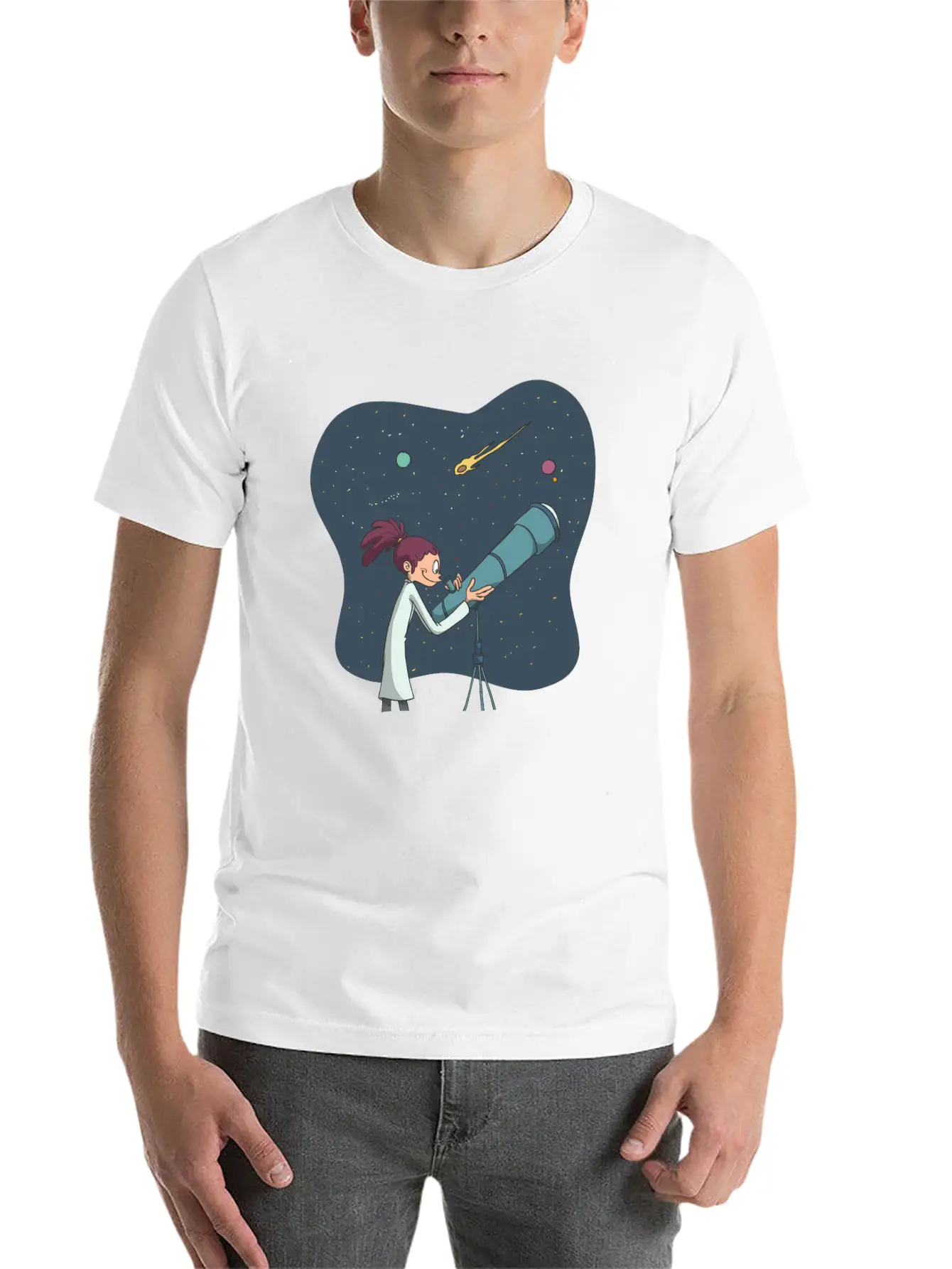 Astronomer With Telescope Unisex Casual T-Shirt – Clean Design For Daily Comfort