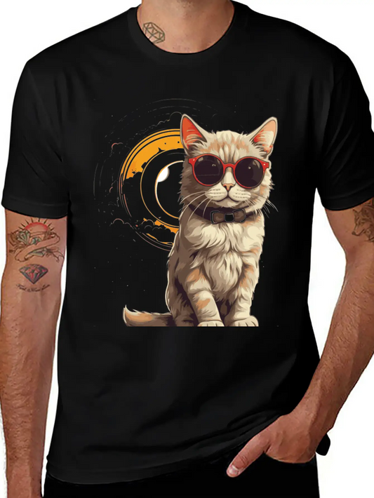 Astronomical Cat Eclipse Essential Cotton Tee For Daily Outfits – Unisex Style
