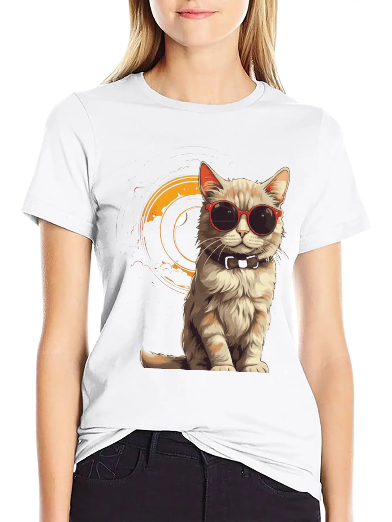Astronomical Cat Eclipse Essential Cotton Tee For Daily Outfits – Unisex Style