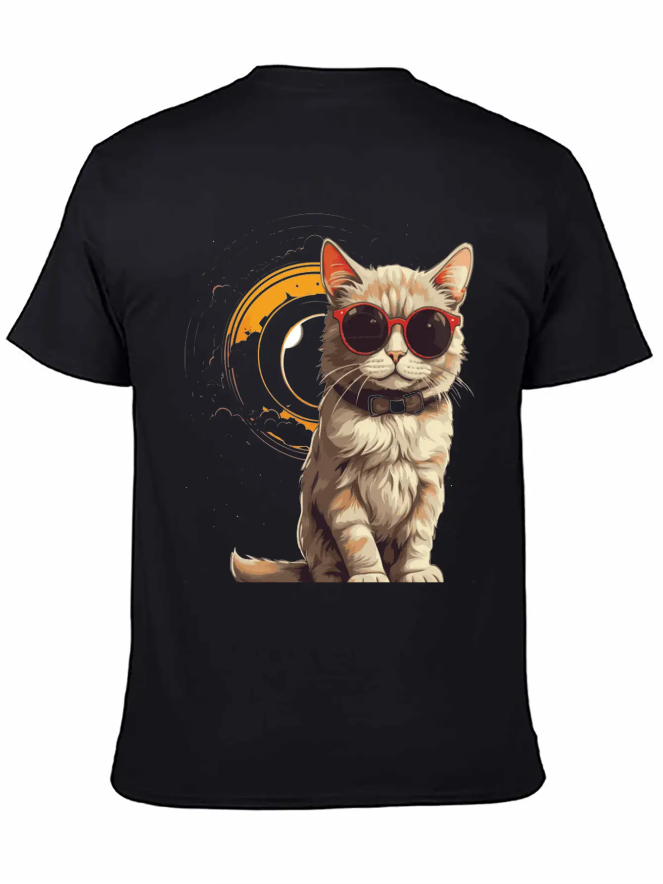 Astronomical Cat Eclipse Essential Cotton Tee For Daily Outfits – Unisex Style
