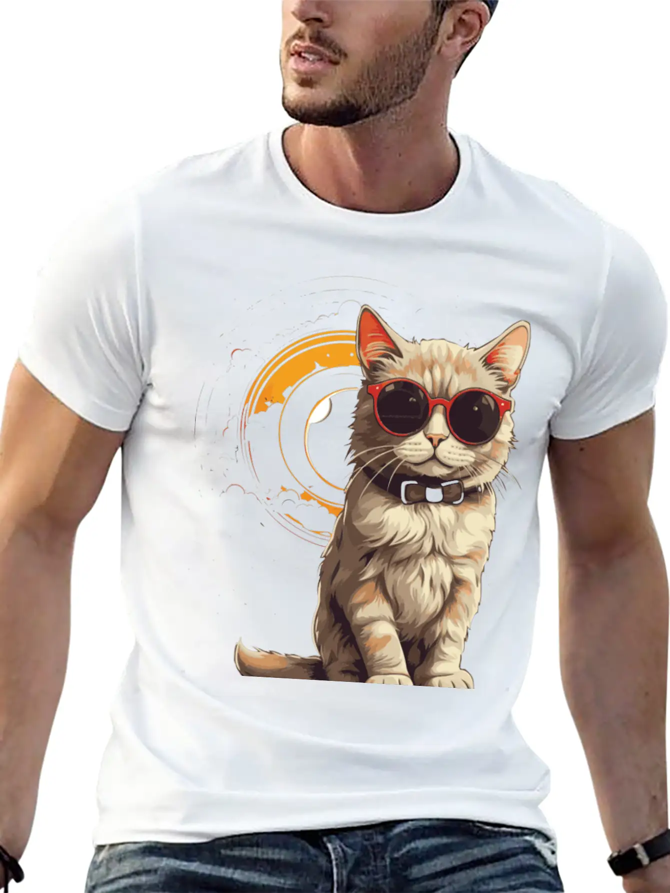 Astronomical Cat Eclipse Essential Cotton Tee For Daily Outfits – Unisex Style