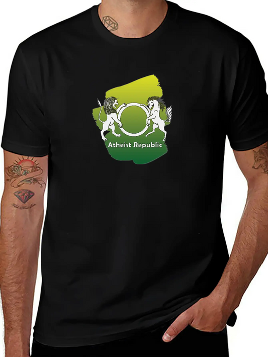 Atheist Republic Logo - Yellow & Green Paint Classic Fit Graphic Tee For Daily Comfort – Unisex Cotton Shirt
