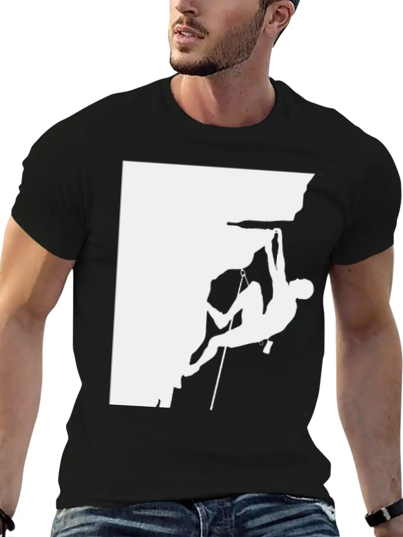 Athletic Man Climbing Mountain Rock Basic Graphic T-Shirt – Daily Comfort In Soft Cotton