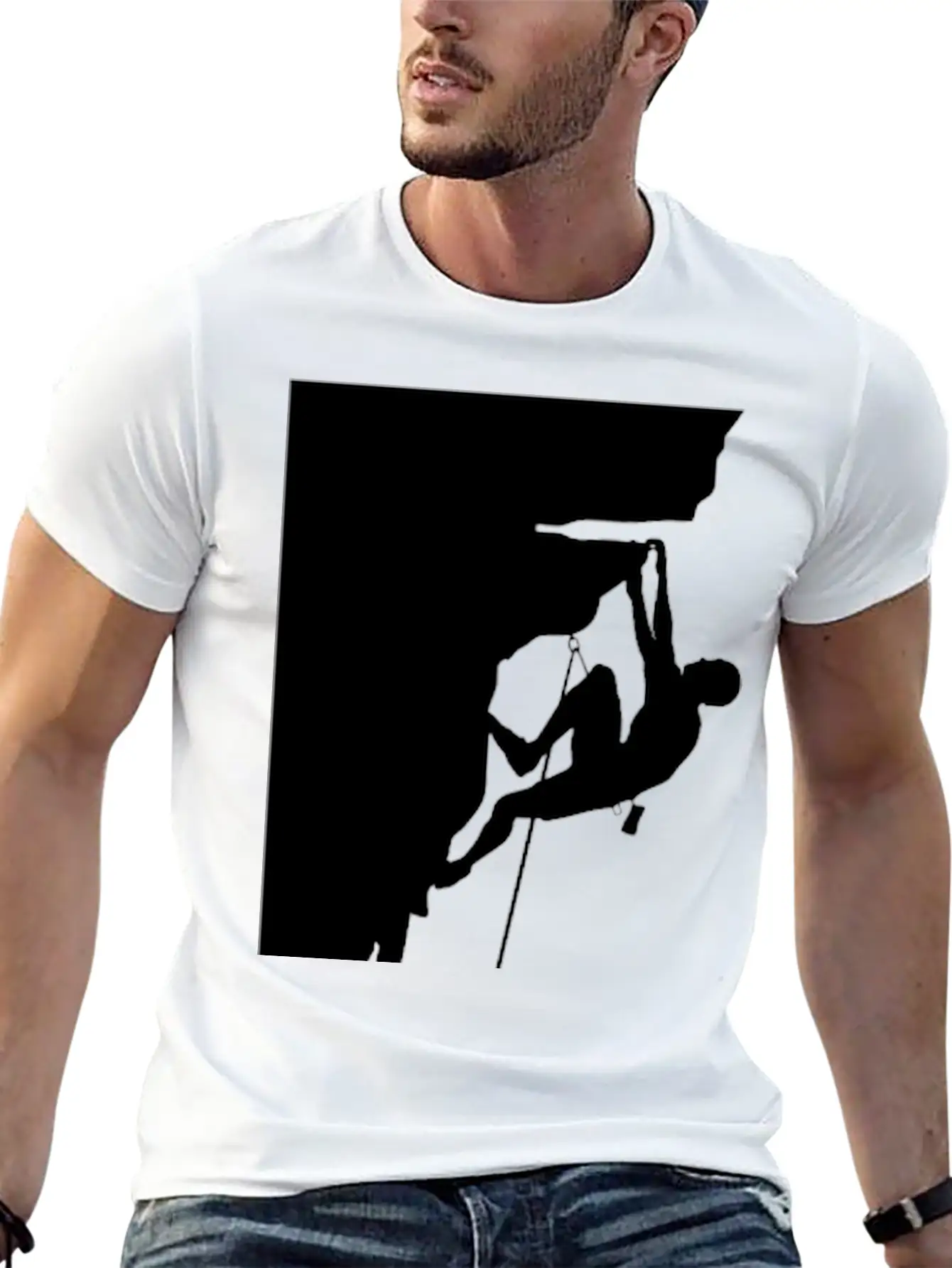 Athletic Man Climbing Mountain Rock Basic Graphic T-Shirt – Daily Comfort In Soft Cotton