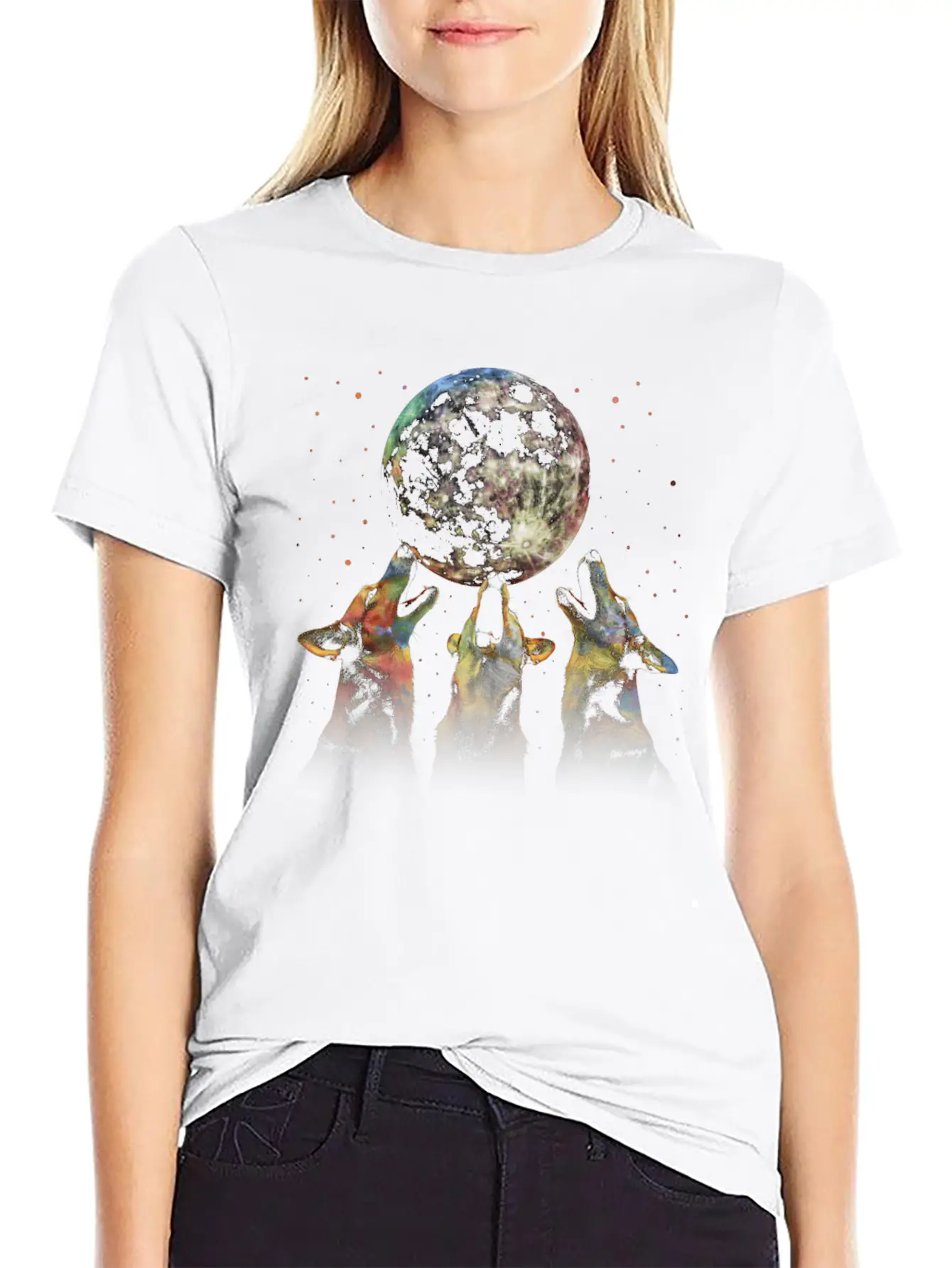 Australian Cattle Dog Dog Howling Moon Essential Cotton Tee For Daily Outfits – Unisex Style