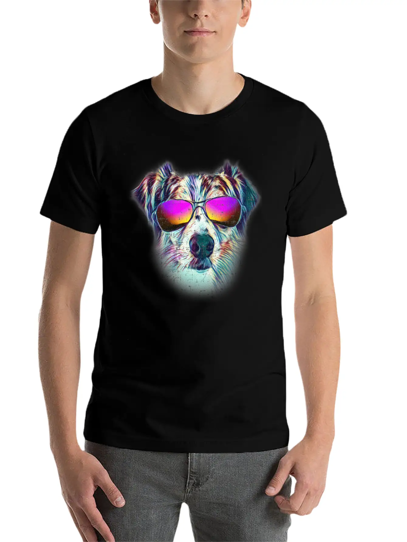 Australian Shepherd Colorful Neon Dog Sunglasses Unisex Casual T-Shirt ��� Clean Design For Daily Comfort