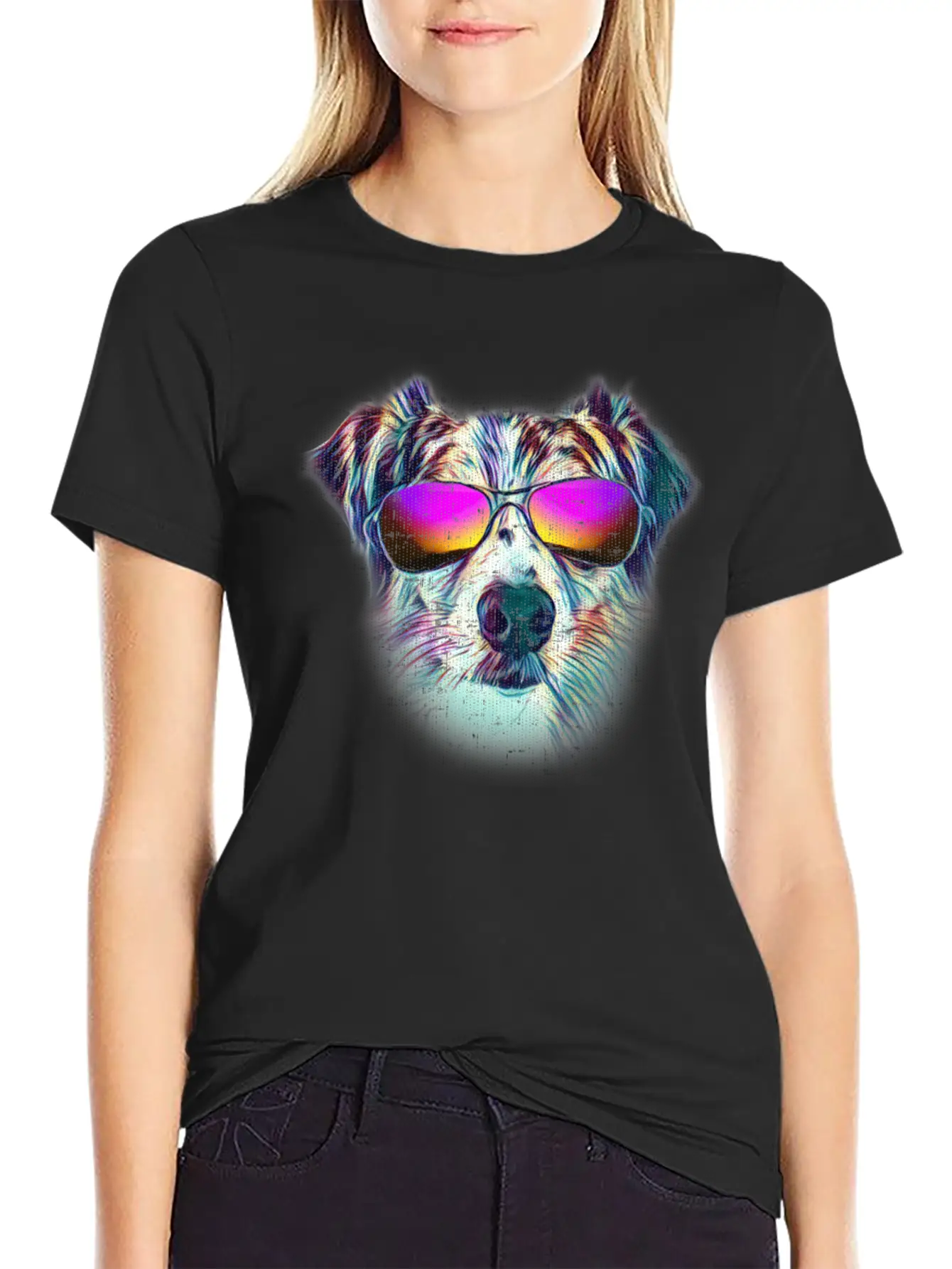 Australian Shepherd Colorful Neon Dog Sunglasses Unisex Casual T-Shirt ��� Clean Design For Daily Comfort