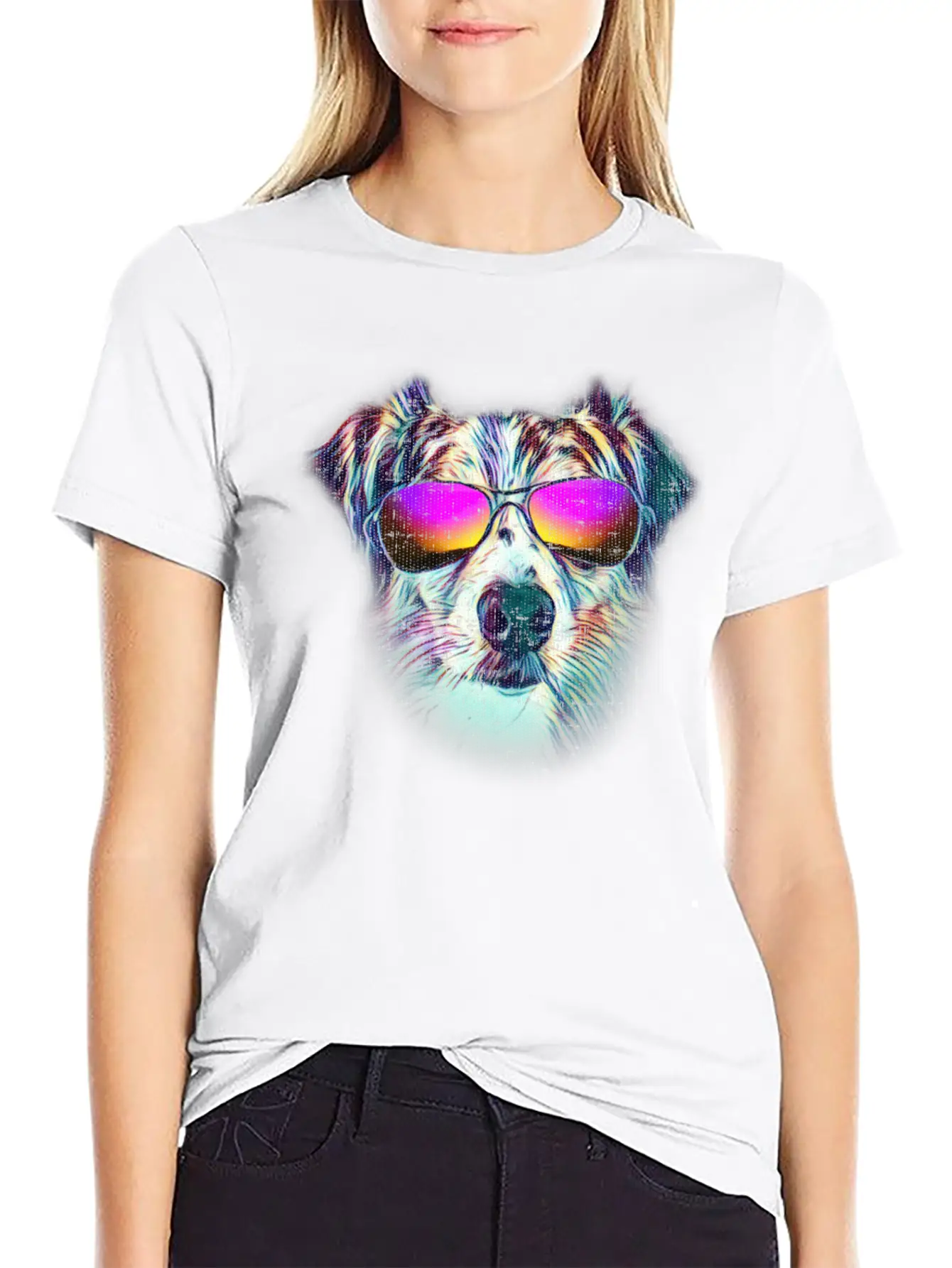 Australian Shepherd Colorful Neon Dog Sunglasses Unisex Casual T-Shirt ��� Clean Design For Daily Comfort
