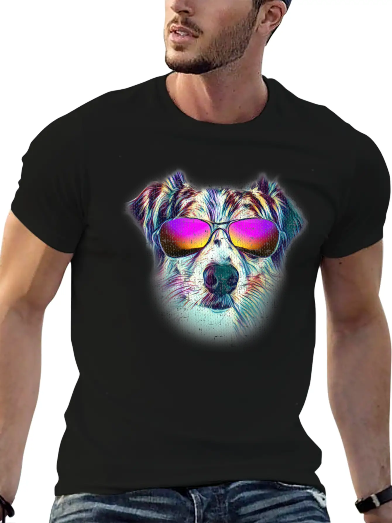 Australian Shepherd Colorful Neon Dog Sunglasses Unisex Casual T-Shirt ��� Clean Design For Daily Comfort