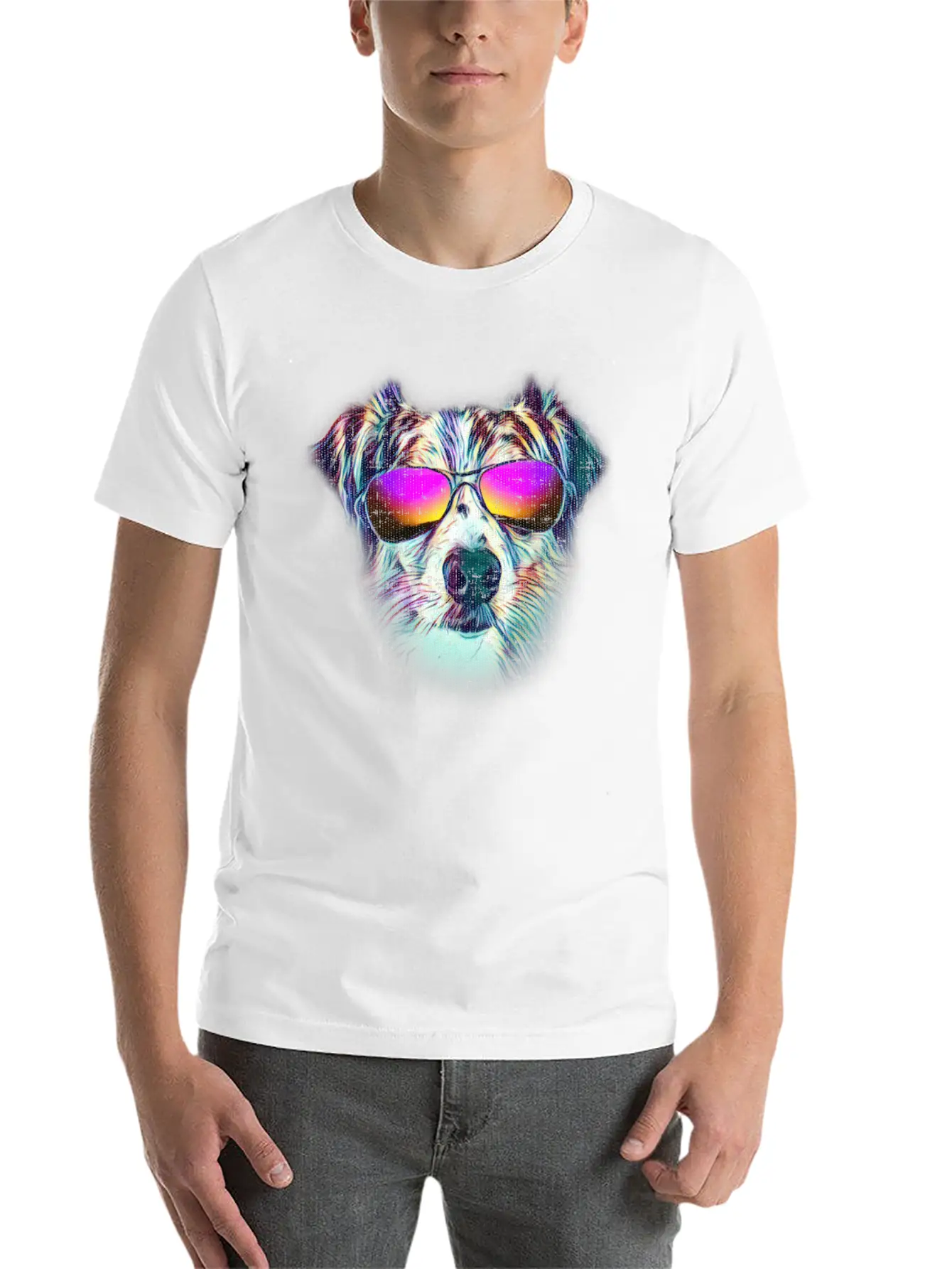 Australian Shepherd Colorful Neon Dog Sunglasses Unisex Casual T-Shirt ��� Clean Design For Daily Comfort