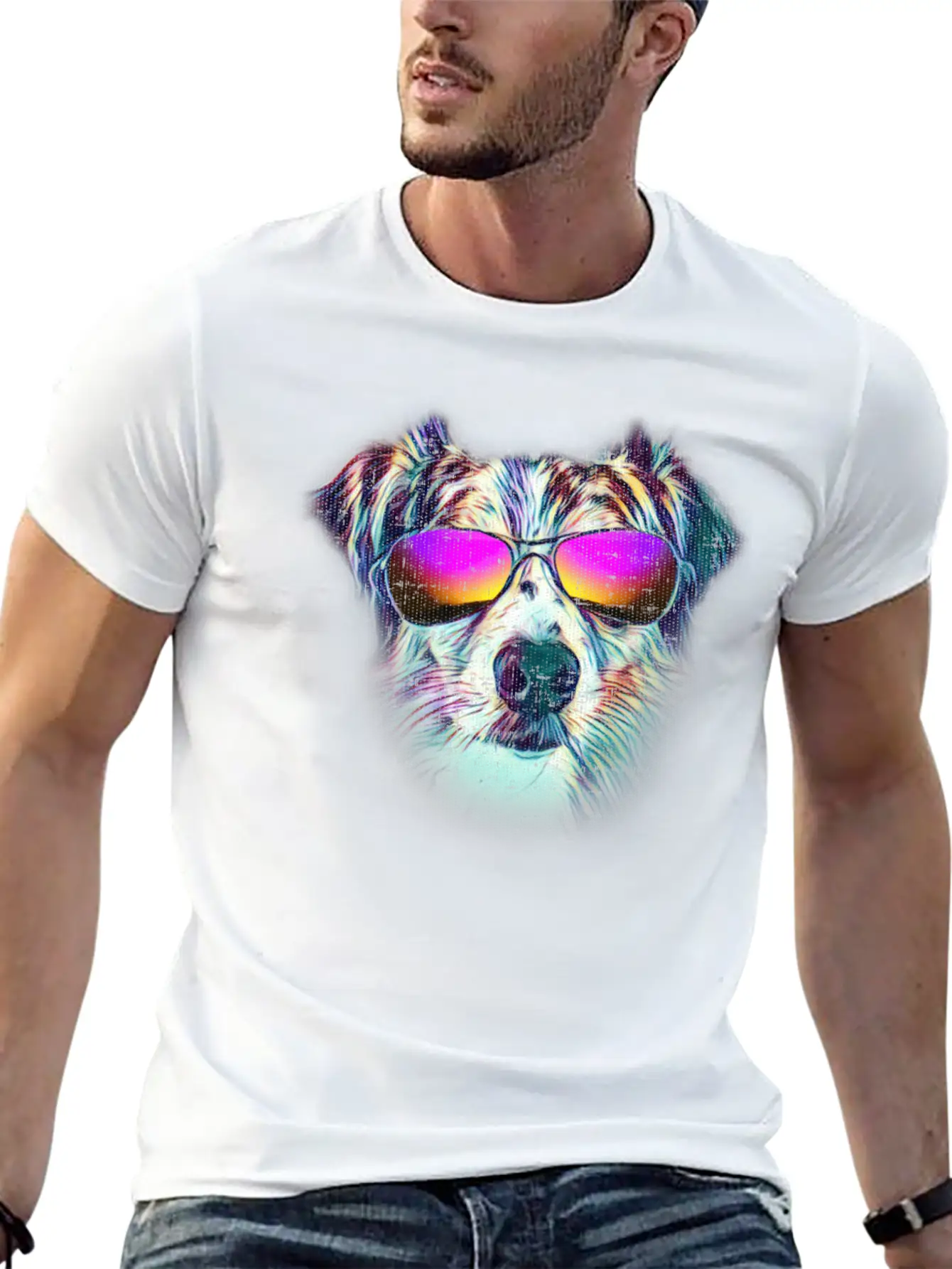 Australian Shepherd Colorful Neon Dog Sunglasses Unisex Casual T-Shirt ��� Clean Design For Daily Comfort
