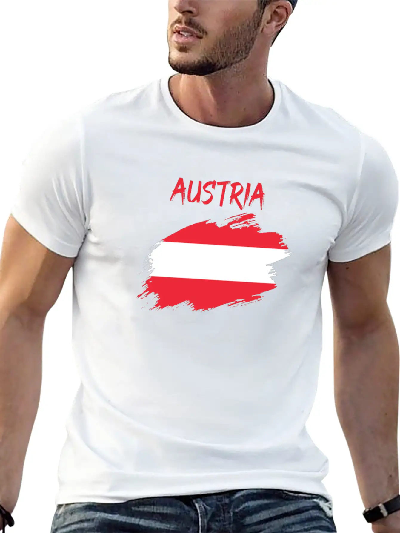 Austria Flag Banner Austrian Modern Fit Casual T-Shirt ��� Clean And Versatile Design