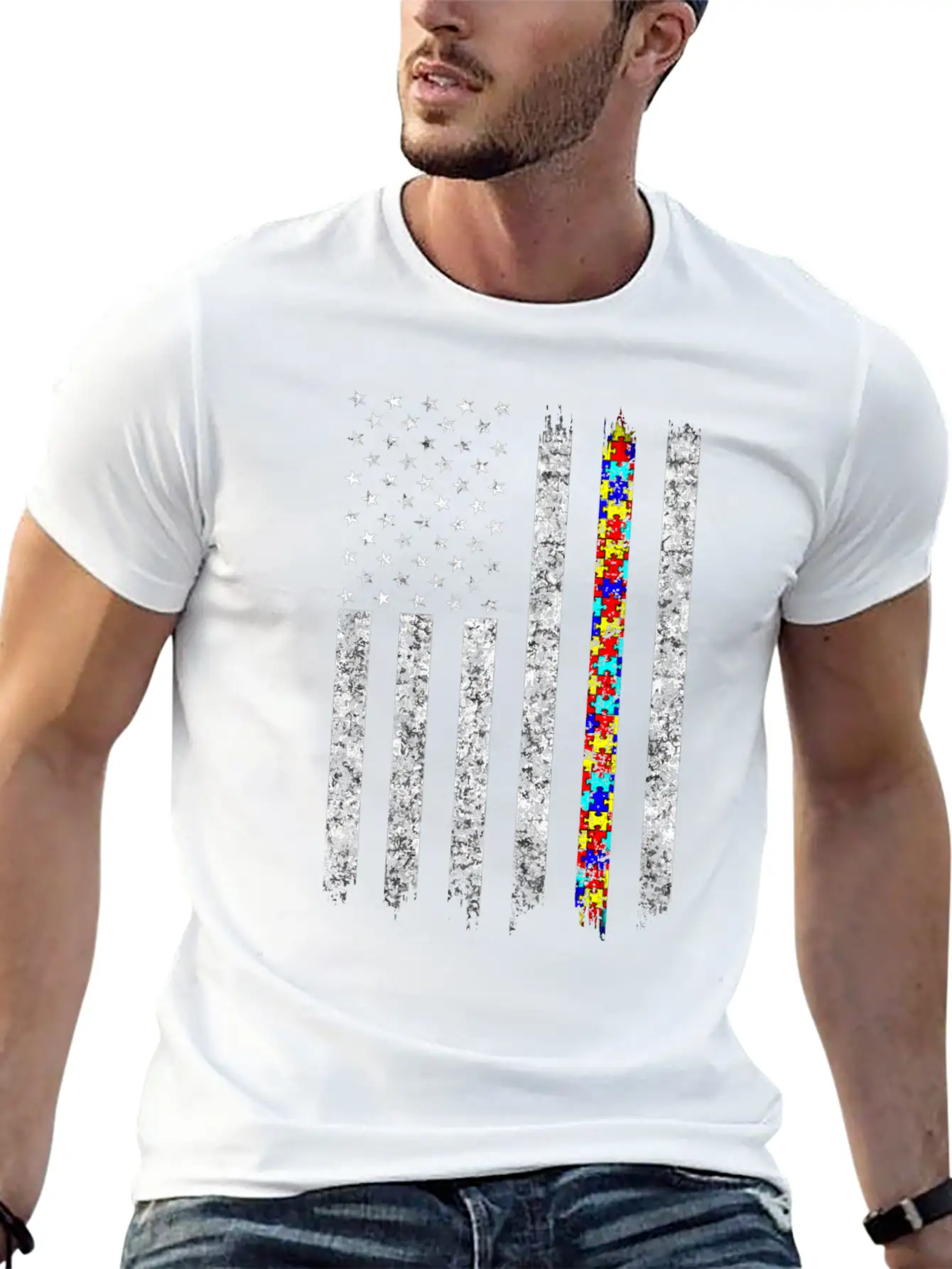 Autism Awareness American Flag Basic Graphic T-Shirt – Daily Comfort In Soft Cotton
