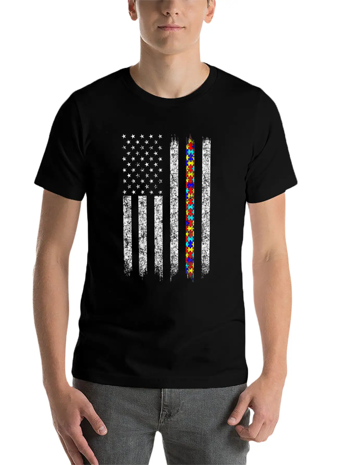Autism Awareness American Flag Basic Graphic T-Shirt – Daily Comfort In Soft Cotton