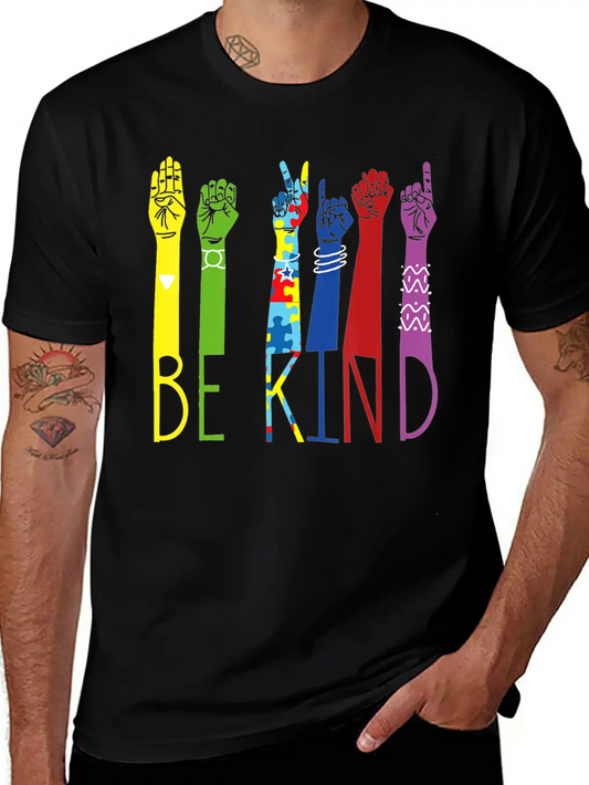 Autism Awareness Be Kind Sign Language Hand Basic Graphic T-Shirt – Daily Comfort In Soft Cotton