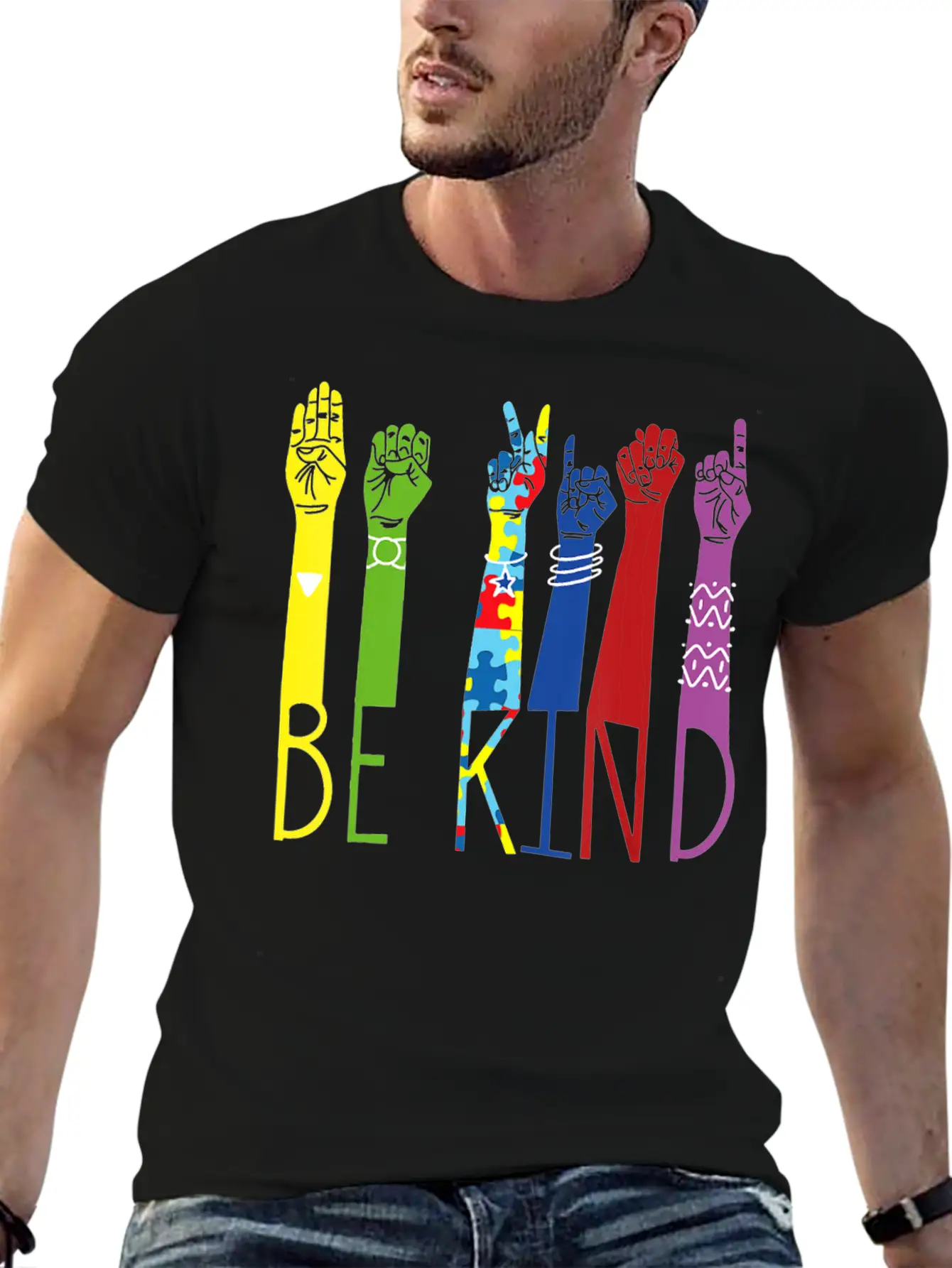 Autism Awareness Be Kind Sign Language Hand Basic Graphic T-Shirt – Daily Comfort In Soft Cotton