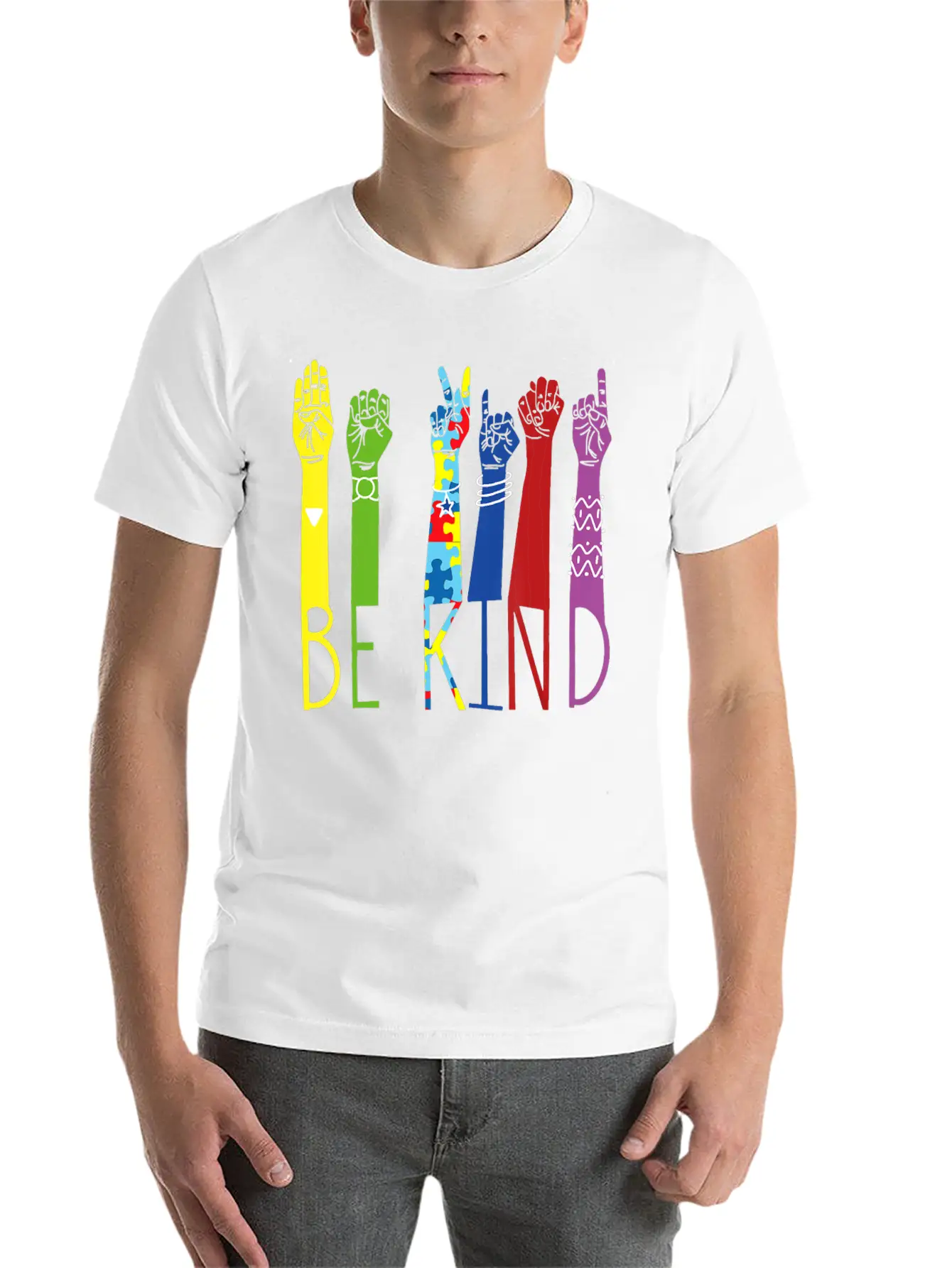 Autism Awareness Be Kind Sign Language Hand Basic Graphic T-Shirt – Daily Comfort In Soft Cotton