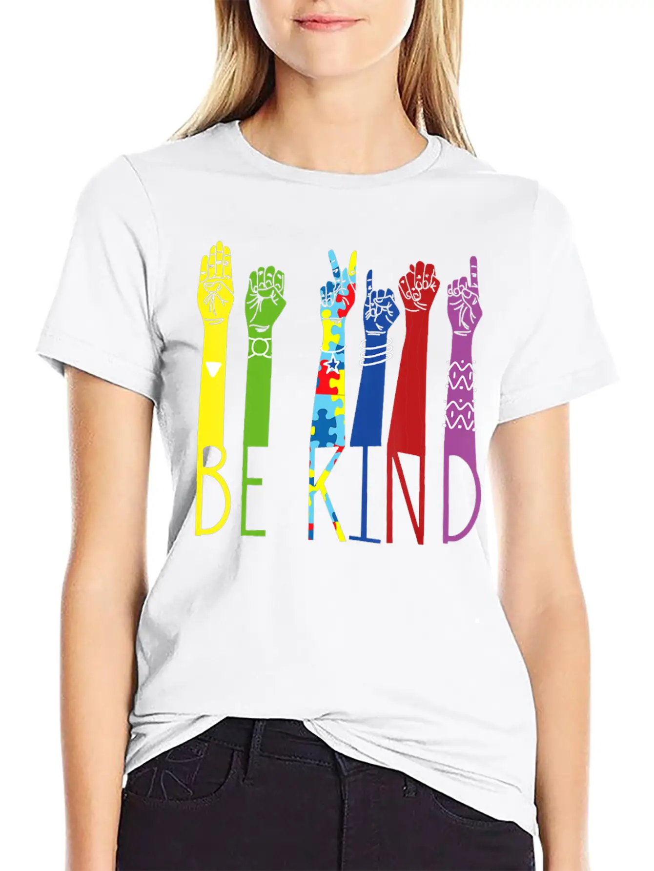 Autism Awareness Be Kind Sign Language Hand Basic Graphic T-Shirt – Daily Comfort In Soft Cotton