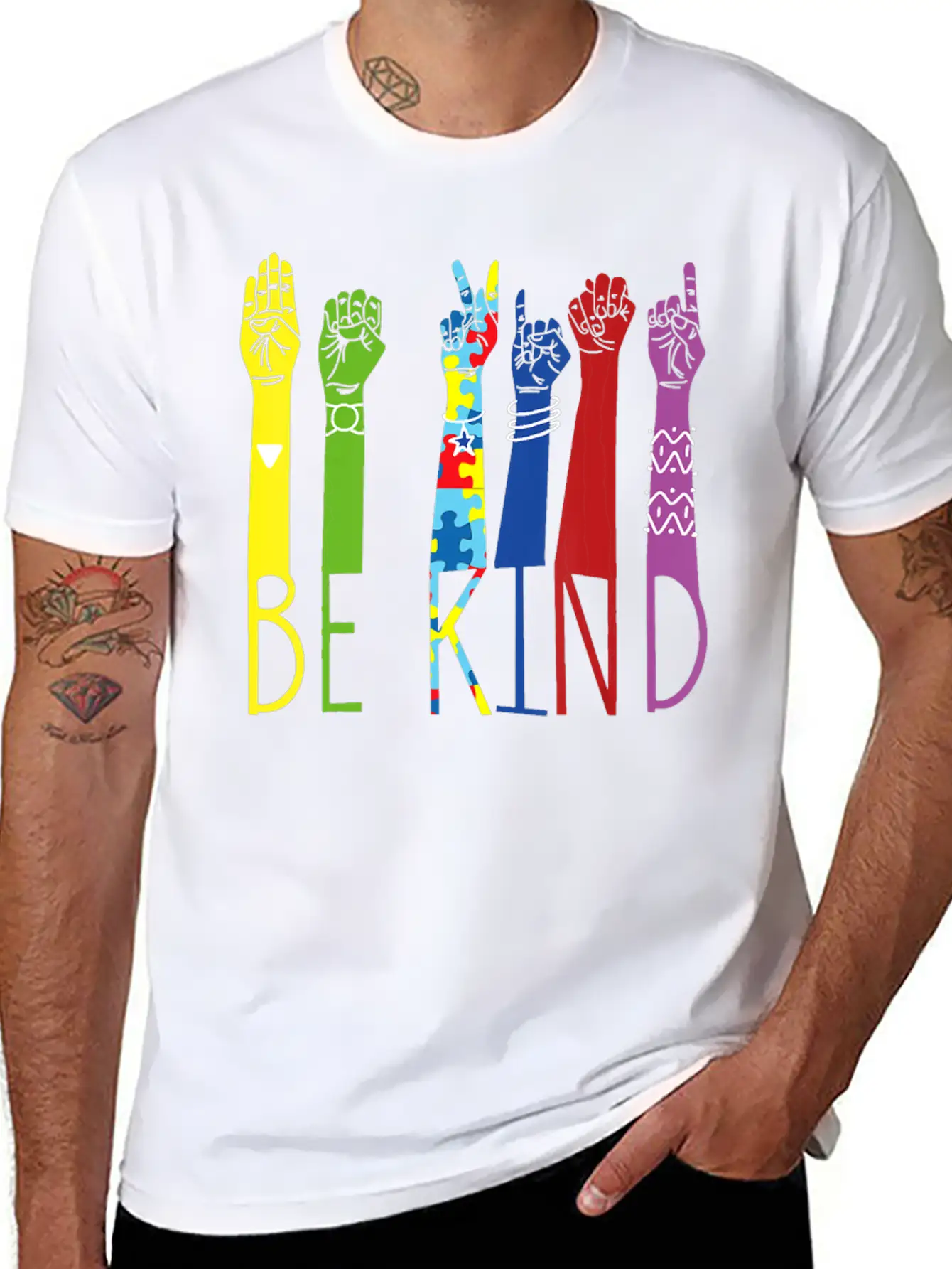 Autism Awareness Be Kind Sign Language Hand Basic Graphic T-Shirt – Daily Comfort In Soft Cotton