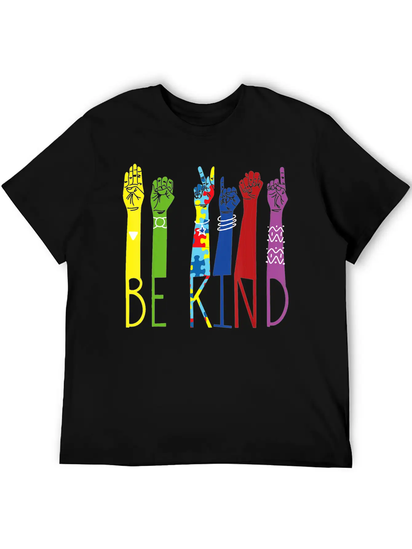 Autism Awareness Be Kind Sign Language Hand Basic Graphic T-Shirt – Daily Comfort In Soft Cotton