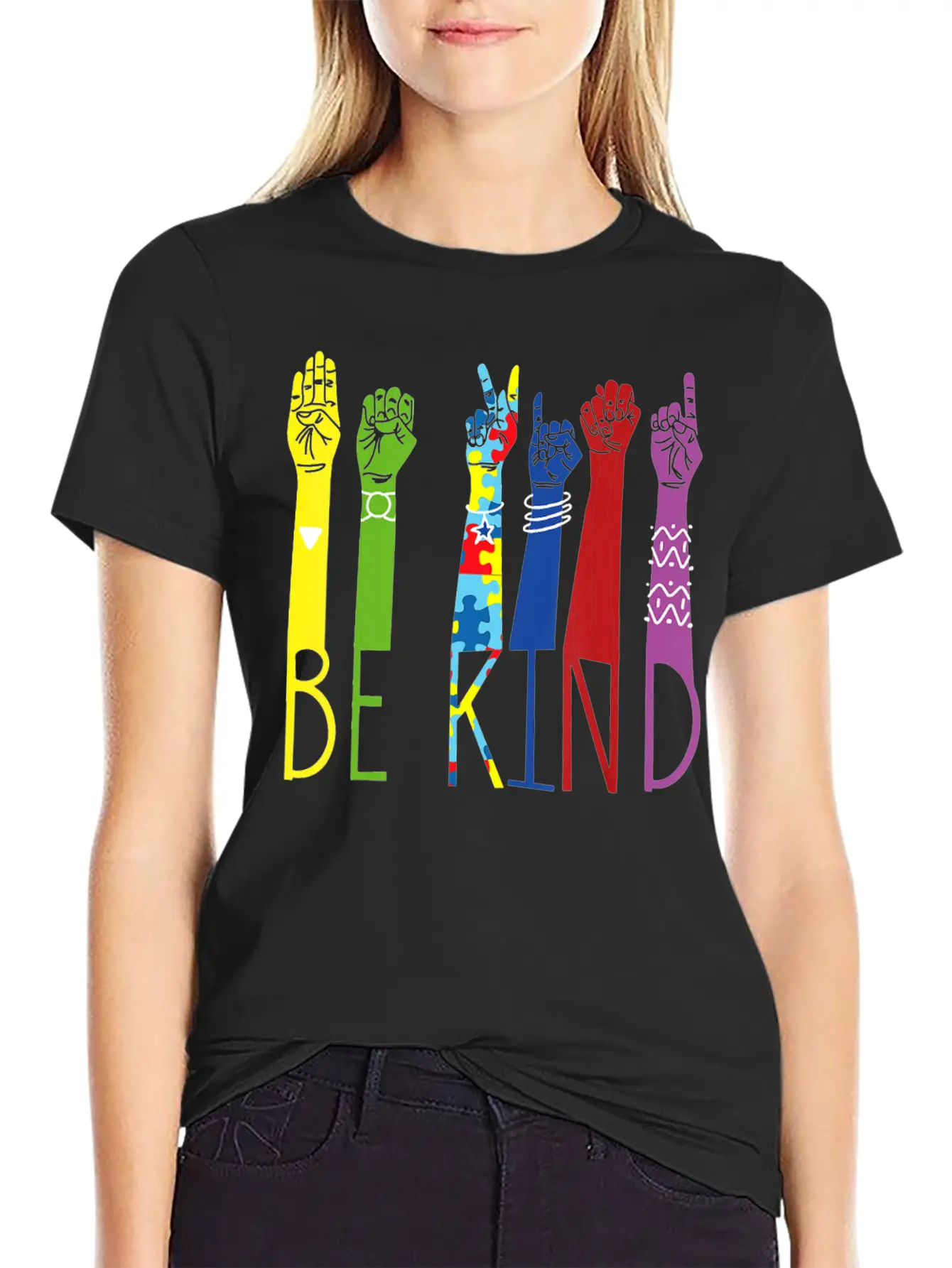 Autism Awareness Be Kind Sign Language Hand Basic Graphic T-Shirt – Daily Comfort In Soft Cotton