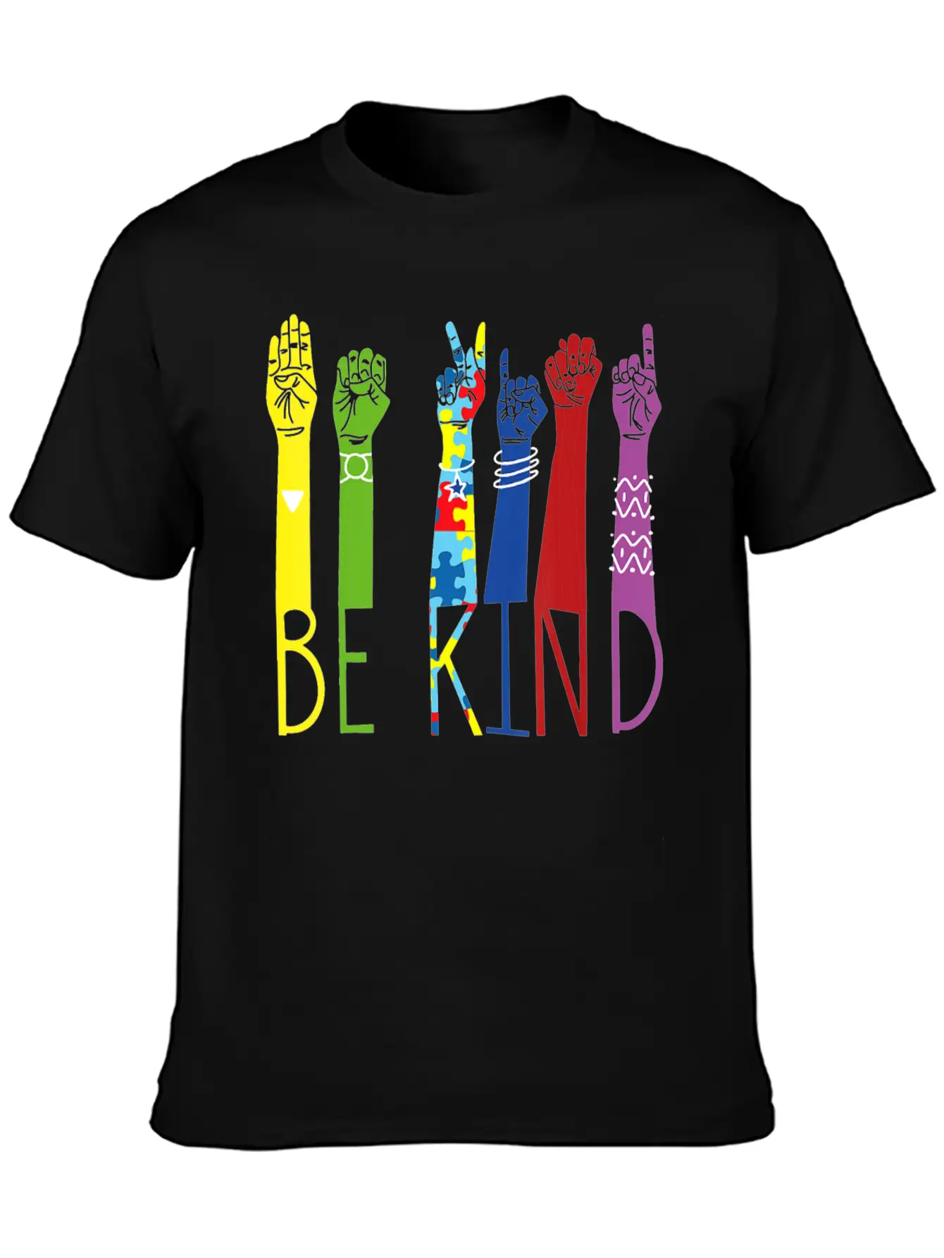 Autism Awareness Be Kind Sign Language Hand Basic Graphic T-Shirt – Daily Comfort In Soft Cotton