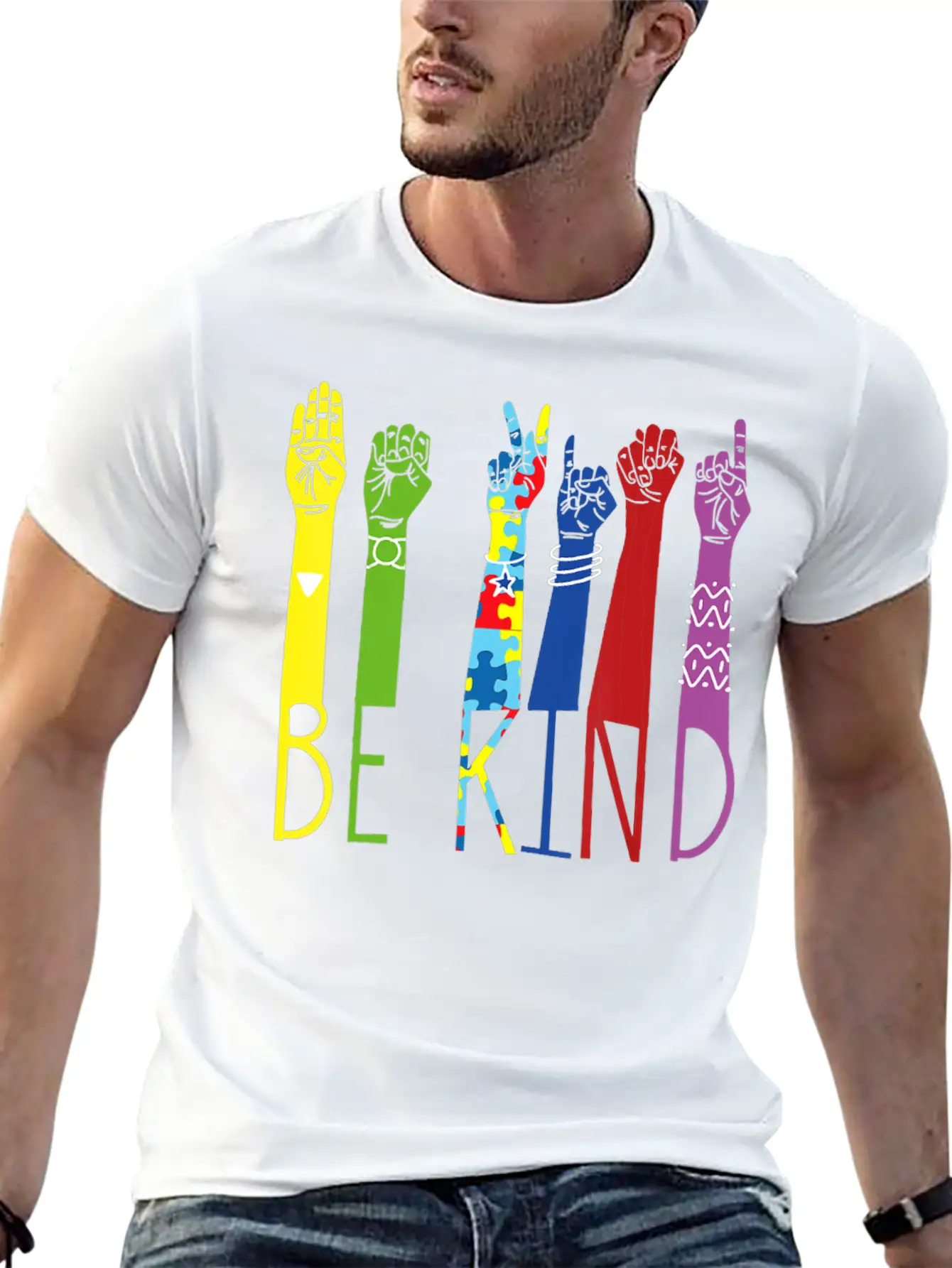 Autism Awareness Be Kind Sign Language Hand Basic Graphic T-Shirt – Daily Comfort In Soft Cotton