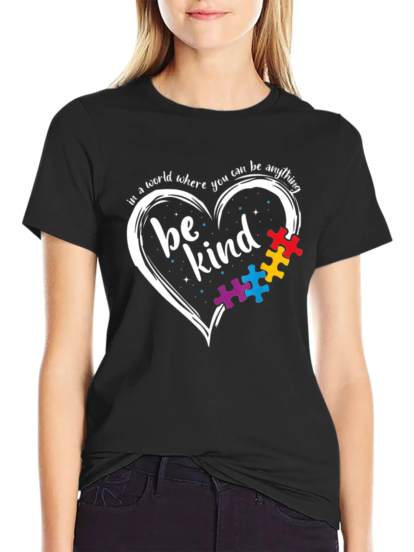 Autism Be Kind Women Blue Be Kind Autism Awareness Modern Fit Casual T-Shirt ��� Clean And Versatile Design