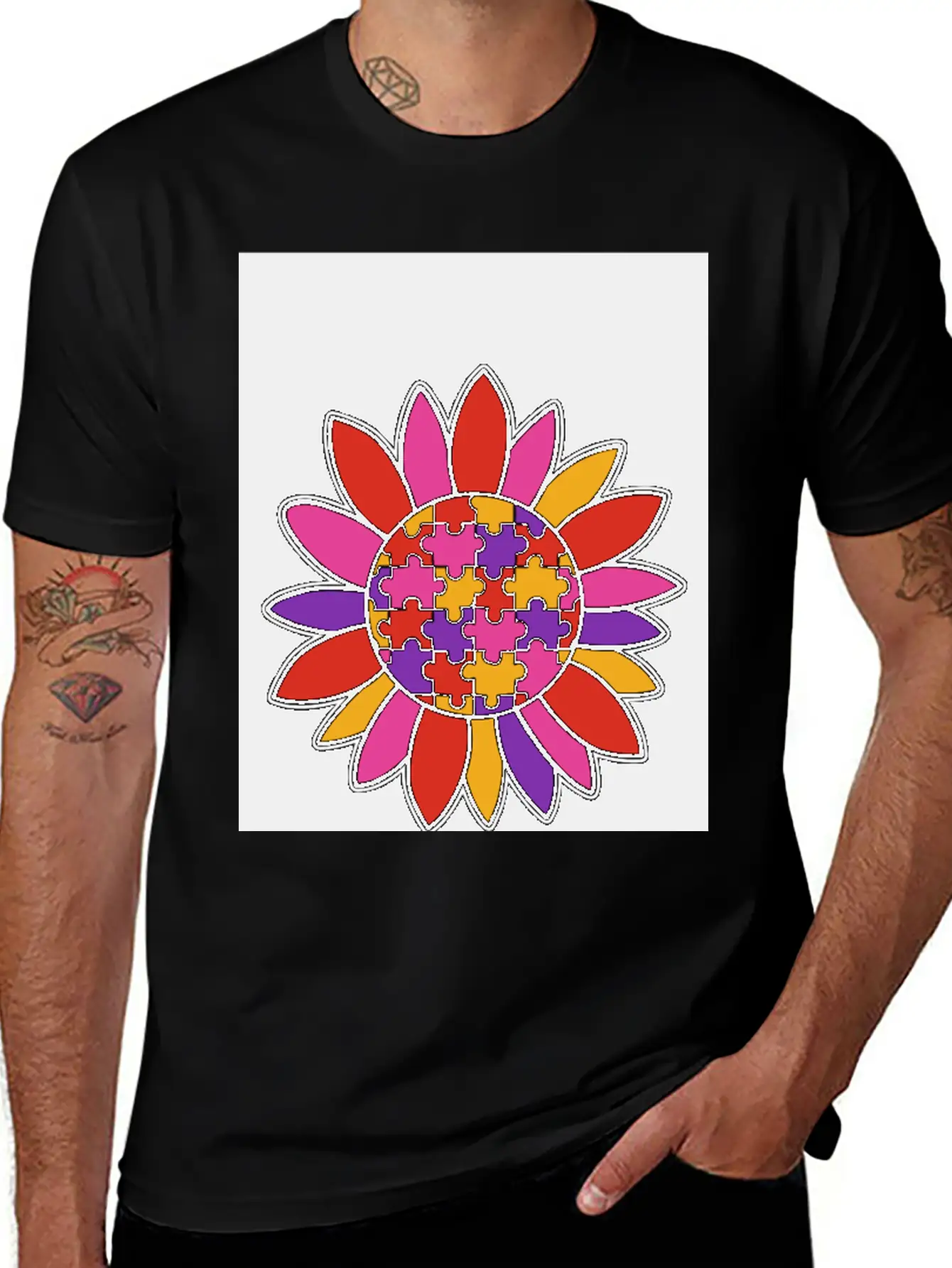 Autism Flower Puzzle Down Syndrome Trisomie 21 ASD Soft Cotton Short Sleeve Tee – Unisex Wardrobe Staple