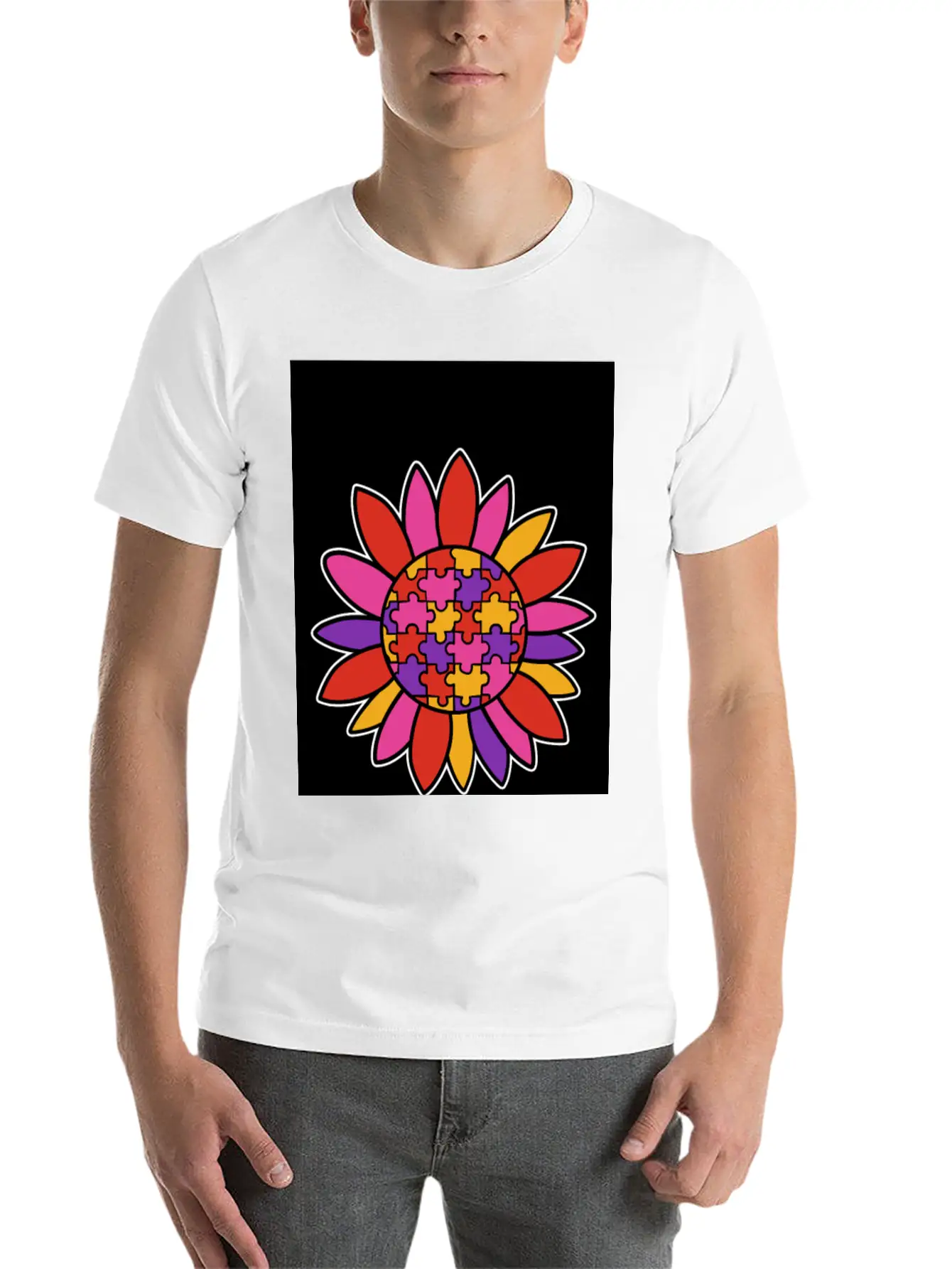 Autism Flower Puzzle Down Syndrome Trisomie 21 ASD Soft Cotton Short Sleeve Tee – Unisex Wardrobe Staple