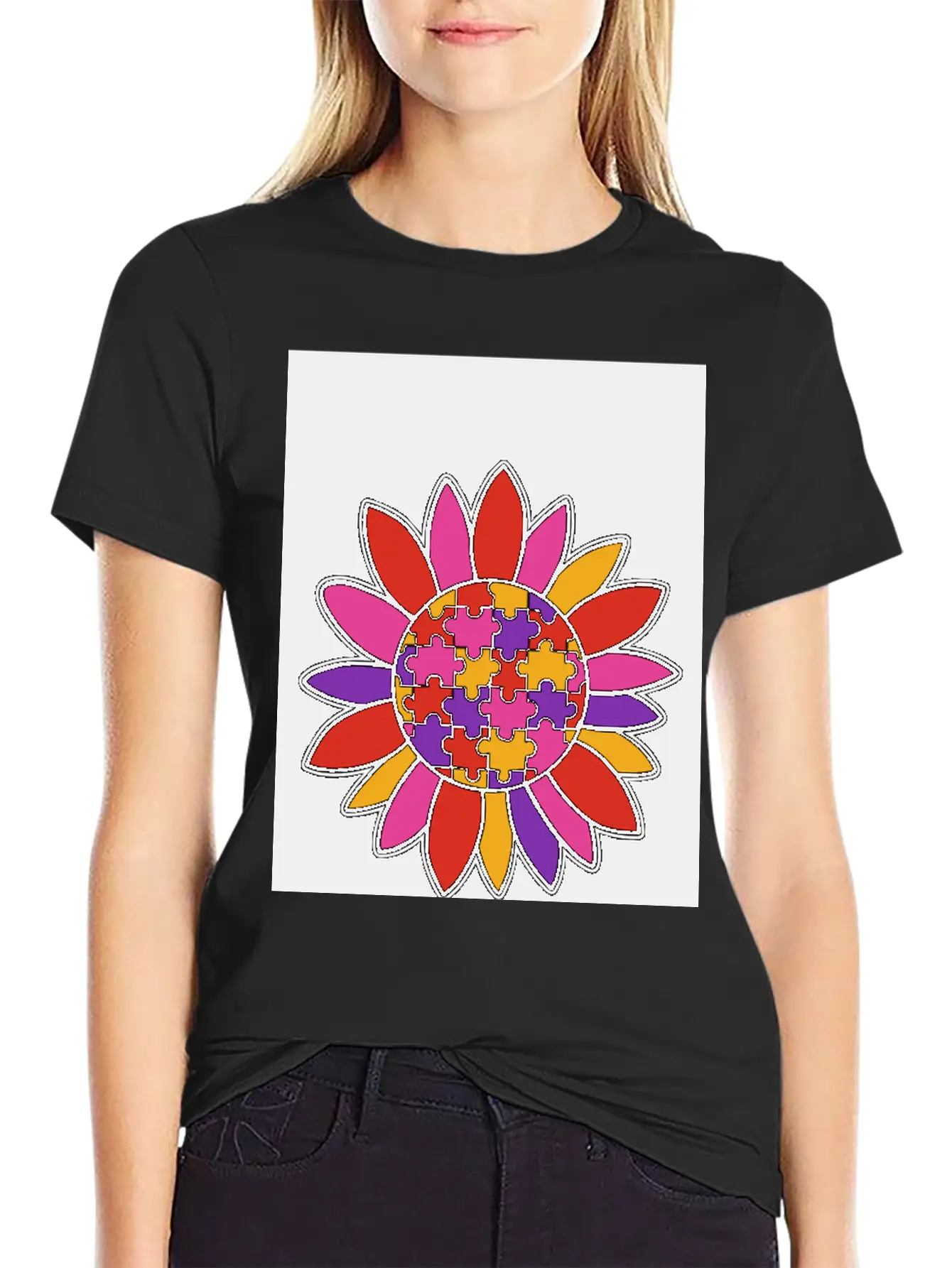 Autism Flower Puzzle Down Syndrome Trisomie 21 ASD Soft Cotton Short Sleeve Tee – Unisex Wardrobe Staple