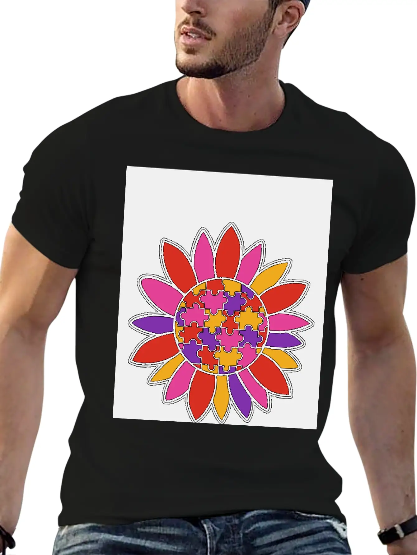 Autism Flower Puzzle Down Syndrome Trisomie 21 ASD Soft Cotton Short Sleeve Tee – Unisex Wardrobe Staple