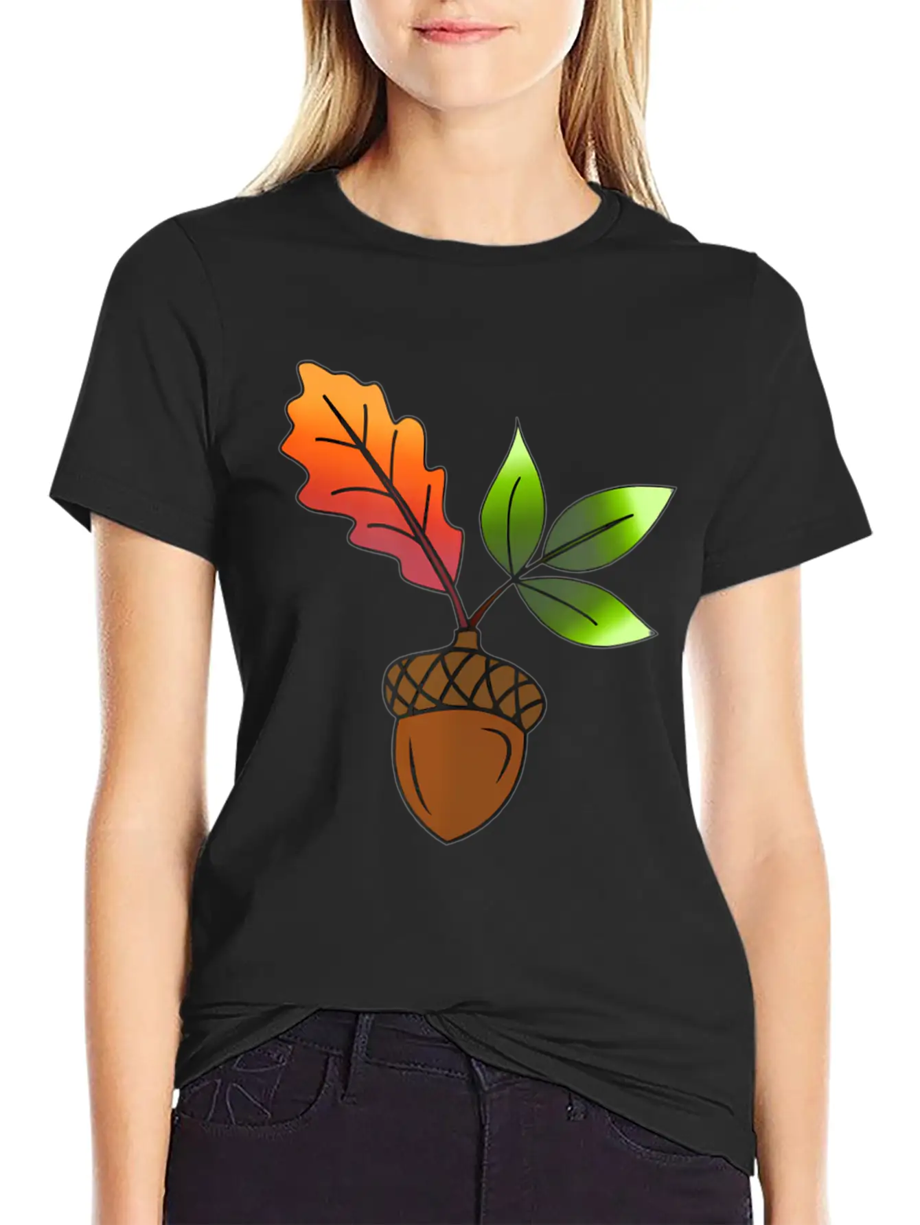 Autumn Leaves And Acorns Fall For Women Modern Fit Casual T-Shirt – Clean And Versatile Design