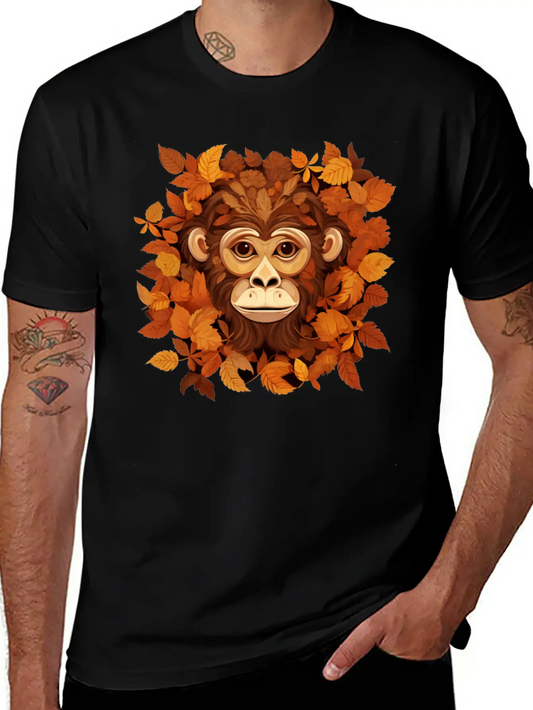 Autumn Monkey Or Chimpanzee Made Of Leaves Unisex Casual T-Shirt ��� Clean Design For Daily Comfort