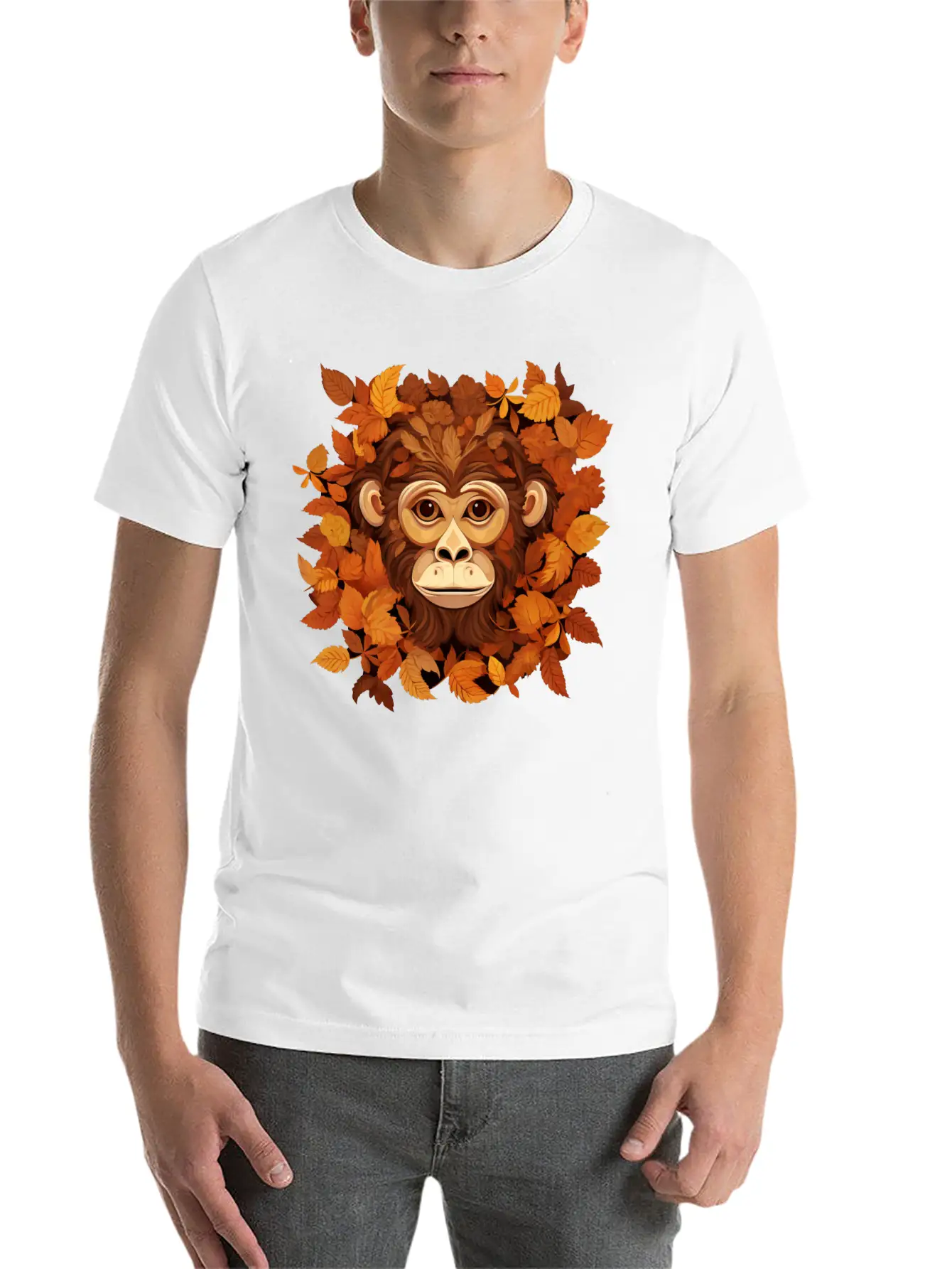 Autumn Monkey Or Chimpanzee Made Of Leaves Unisex Casual T-Shirt ��� Clean Design For Daily Comfort