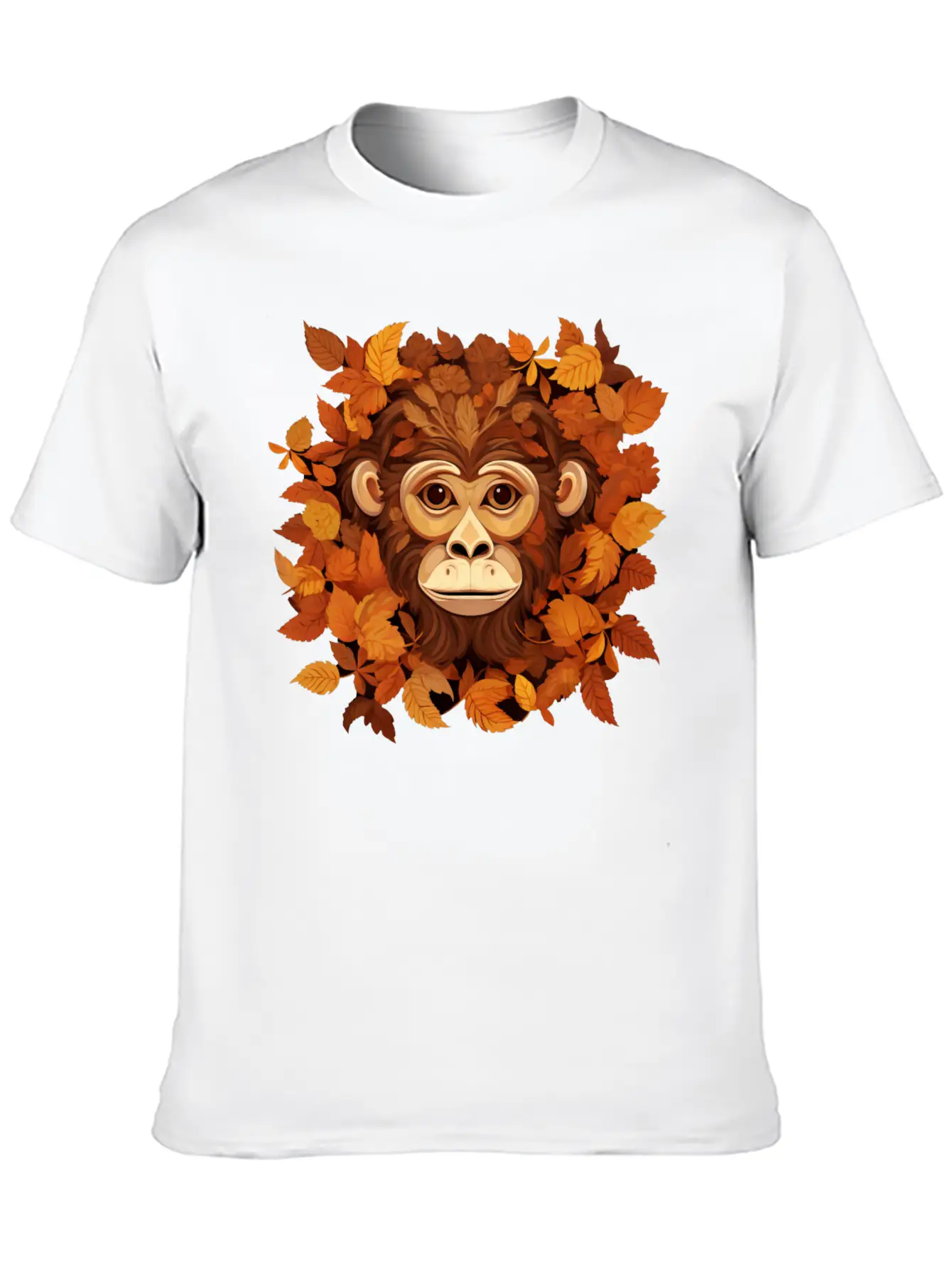 Autumn Monkey Or Chimpanzee Made Of Leaves Unisex Casual T-Shirt ��� Clean Design For Daily Comfort