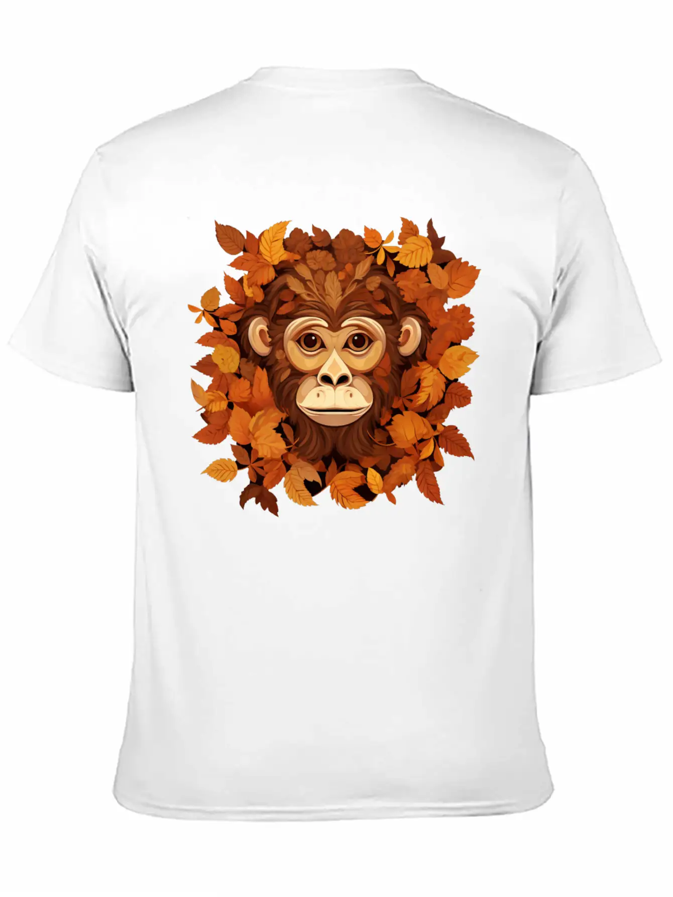 Autumn Monkey Or Chimpanzee Made Of Leaves Unisex Casual T-Shirt ��� Clean Design For Daily Comfort