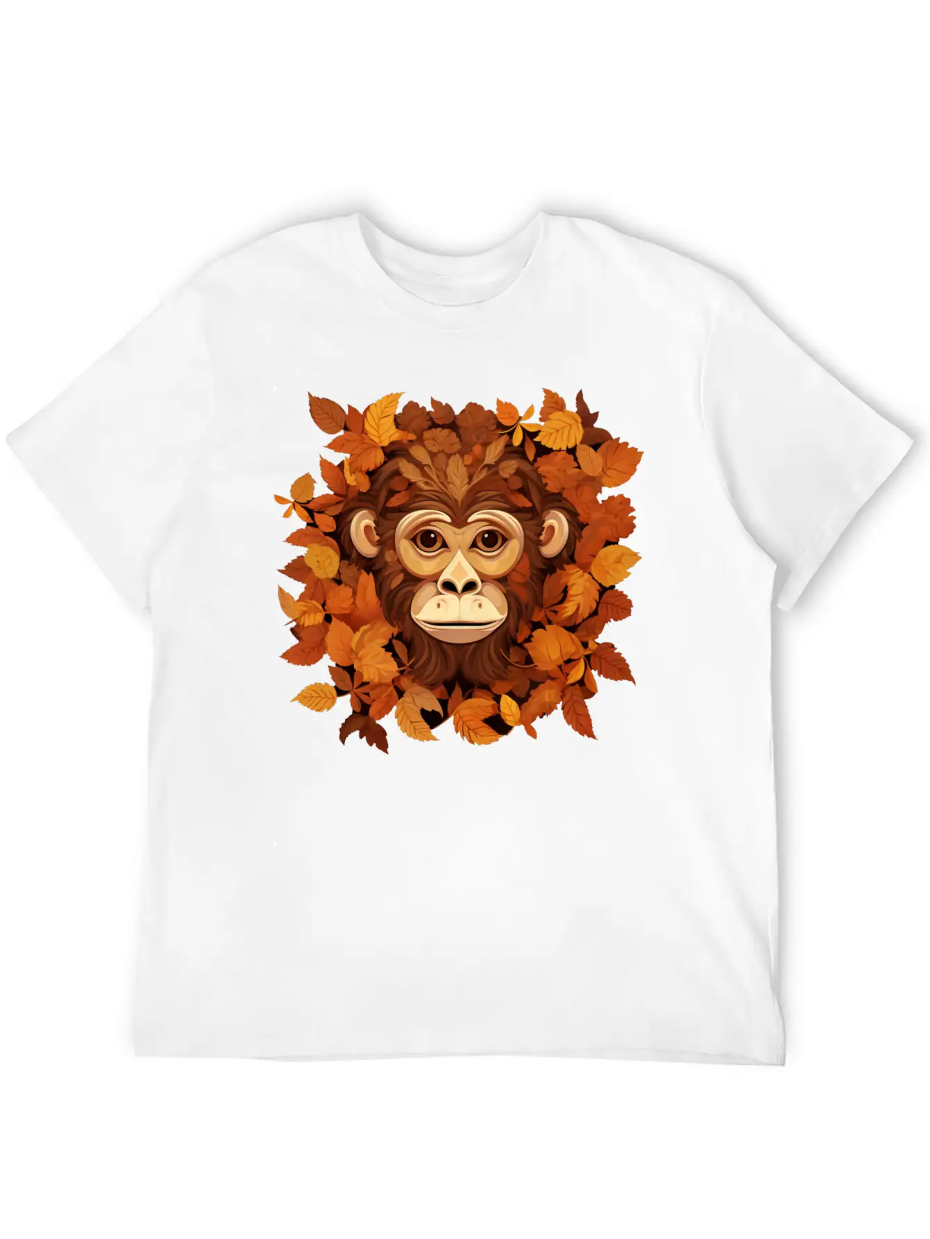Autumn Monkey Or Chimpanzee Made Of Leaves Unisex Casual T-Shirt ��� Clean Design For Daily Comfort